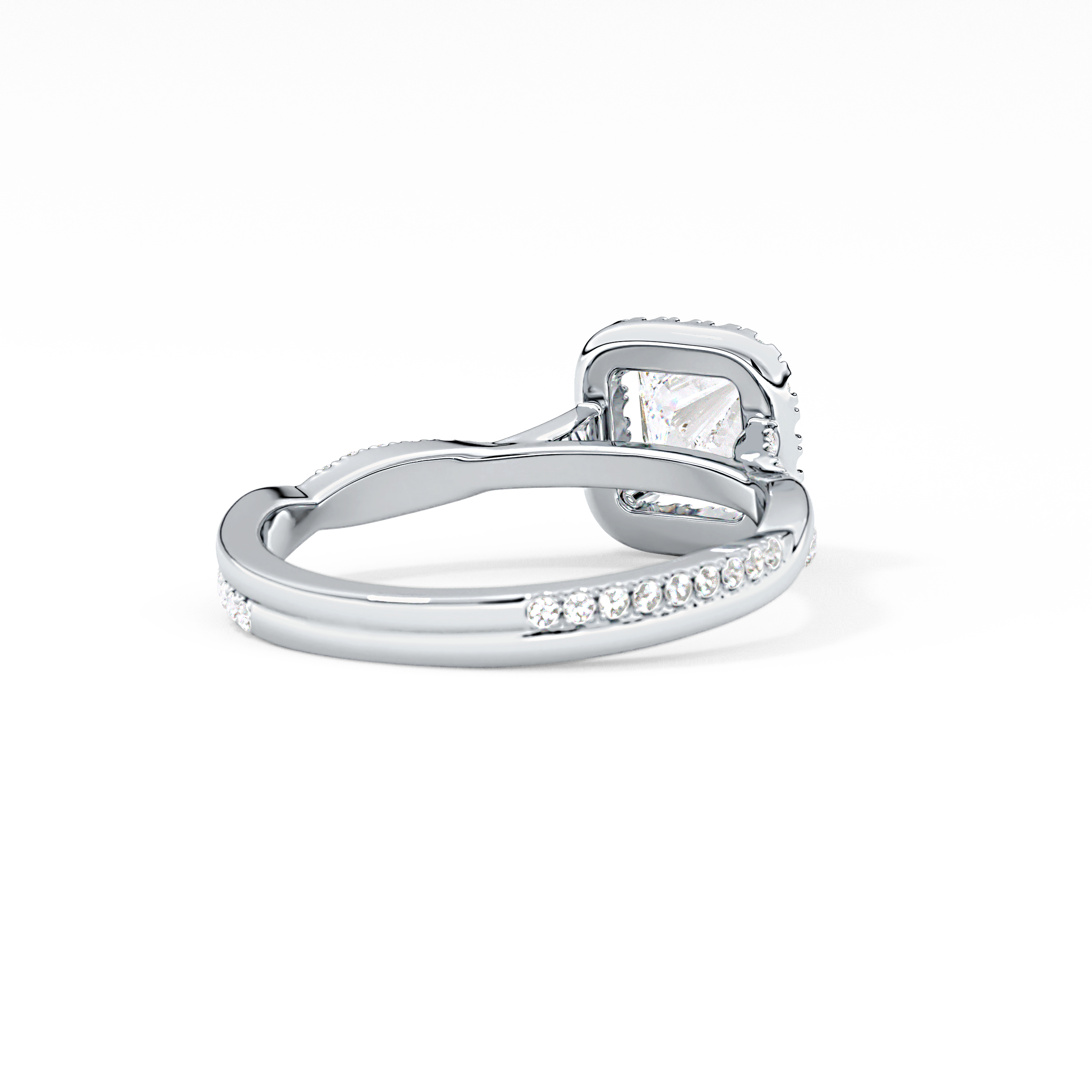Princess Twisted Shank, Halo and Pave Lab Grown Diamond Engagement Ring