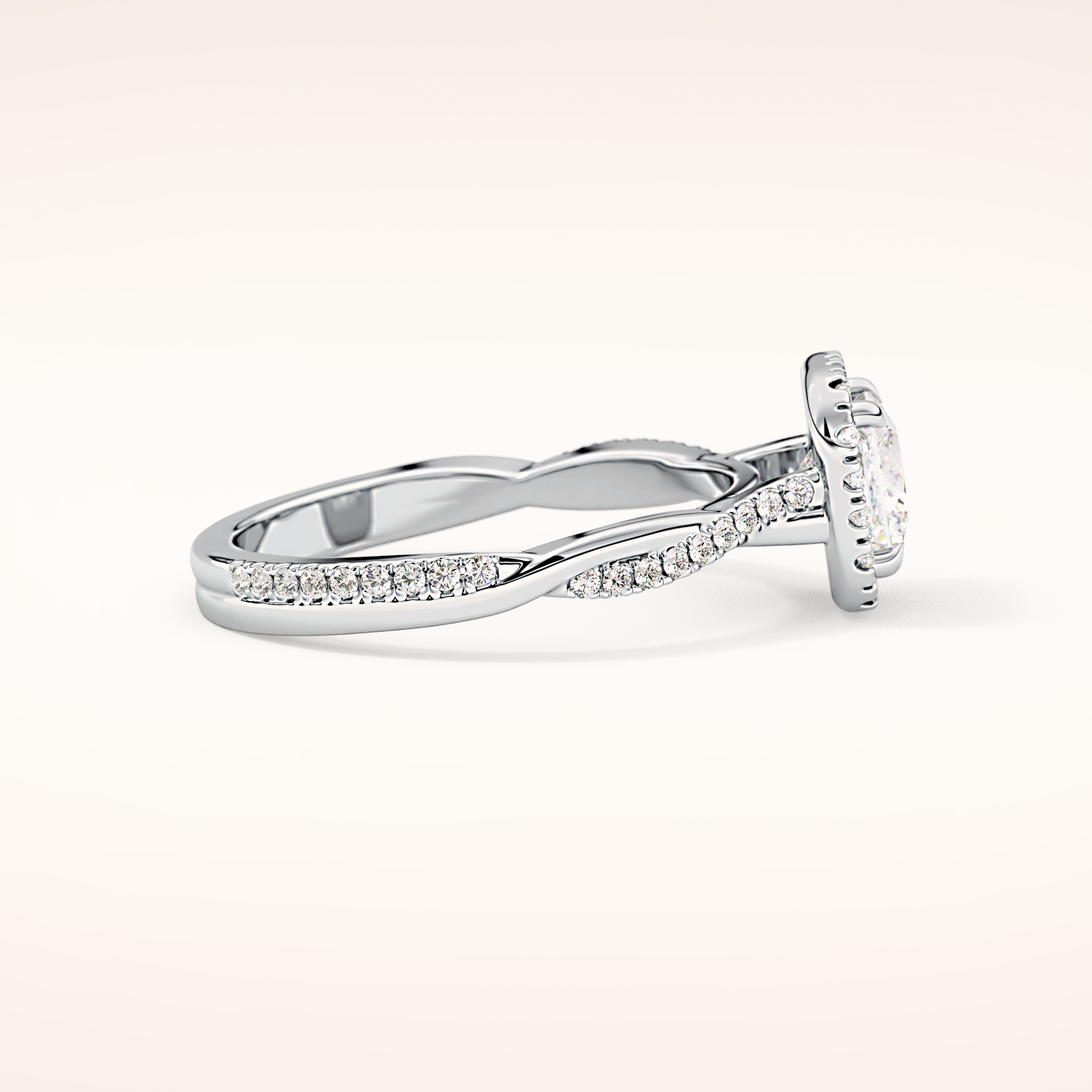 0.78 CT Princess Shaped Halo & Pave Twisted Shank Moissanite Engagement Ring