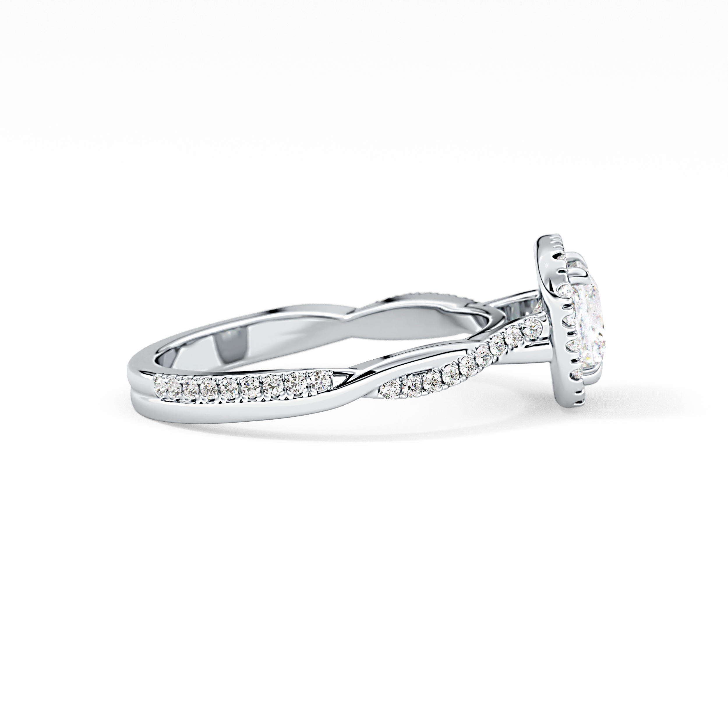 Princess Twisted Shank, Halo and Pave Lab Grown Diamond Engagement Ring