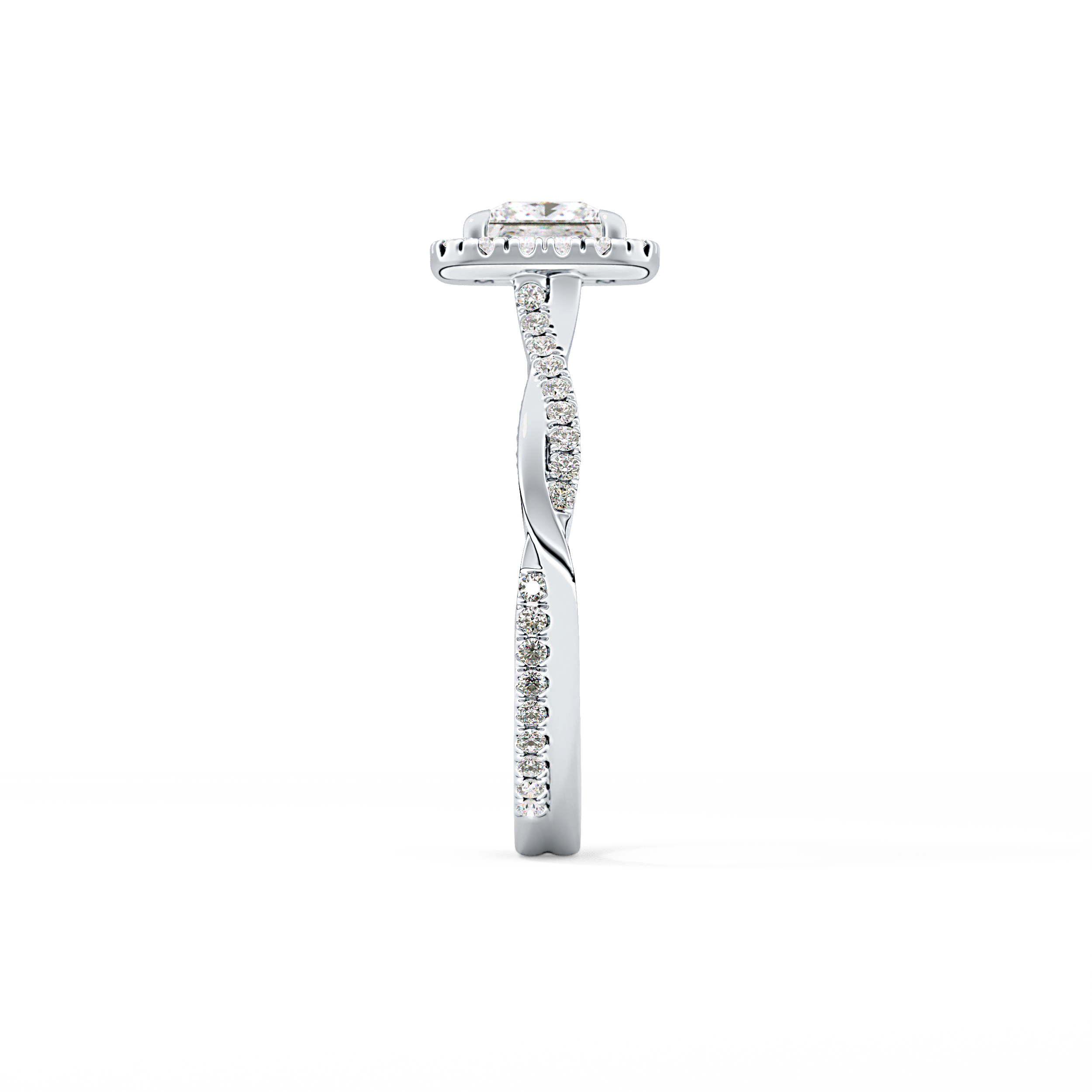 Princess Twisted Shank, Halo and Pave Lab Grown Diamond Engagement Ring