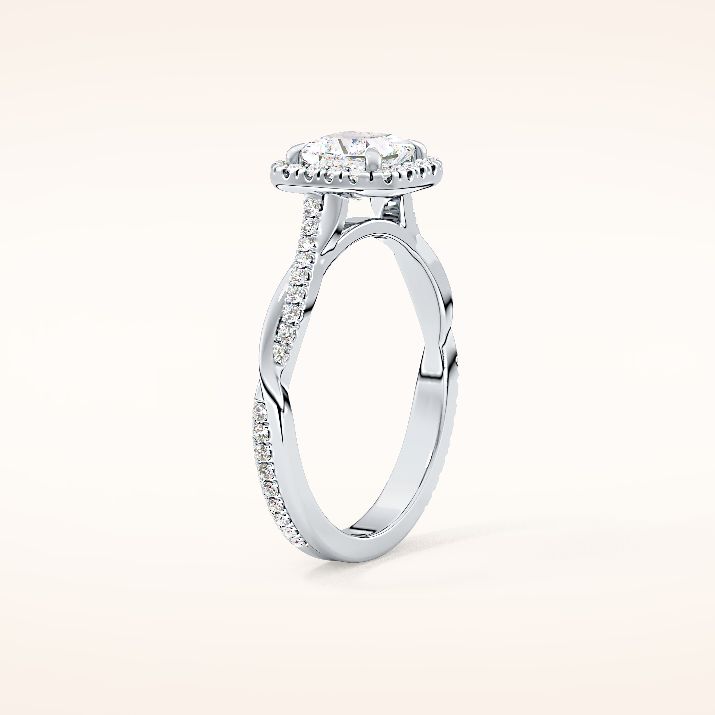 0.78 CT Princess Shaped Halo & Pave Twisted Shank Moissanite Engagement Ring