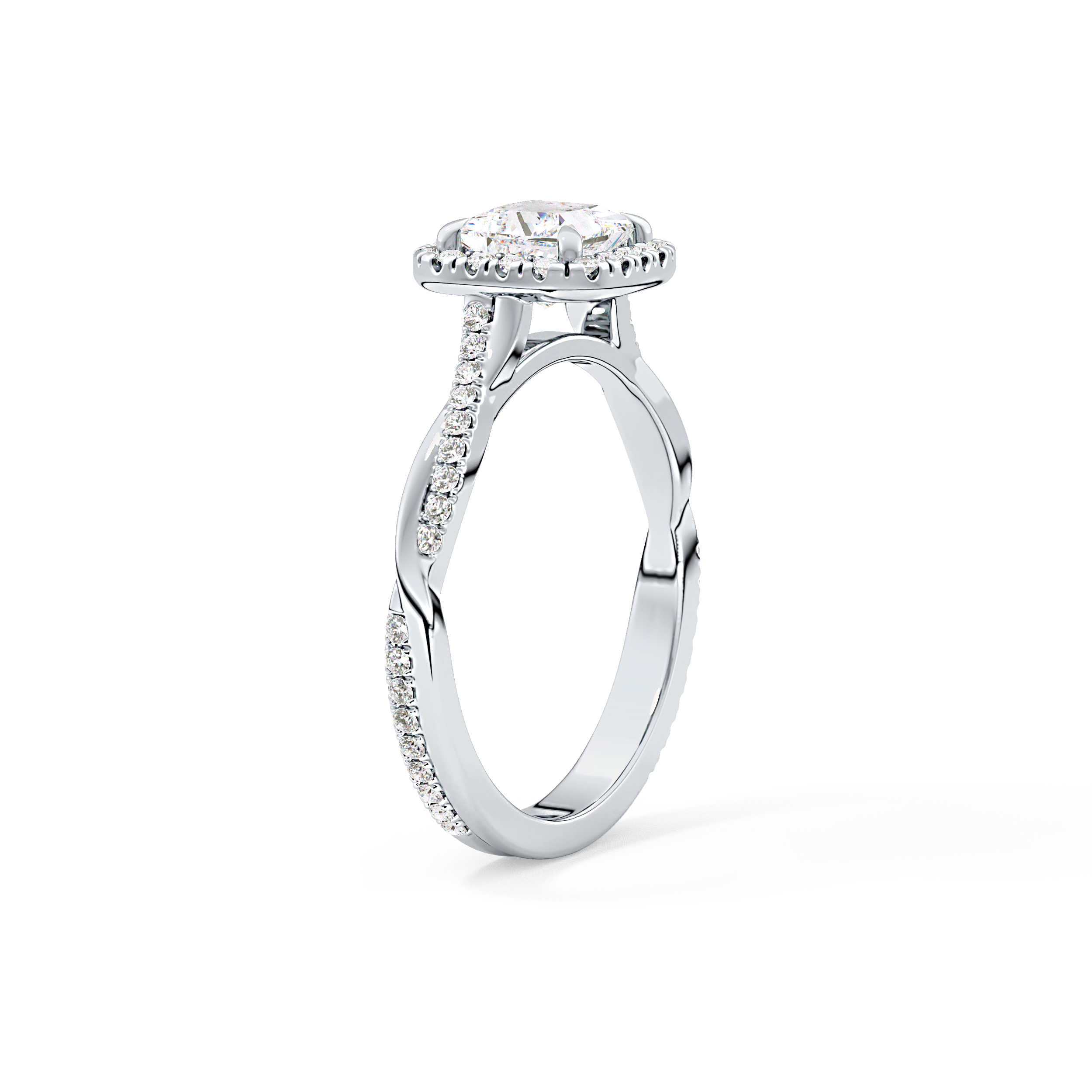 Princess Twisted Shank, Halo and Pave Lab Grown Diamond Engagement Ring