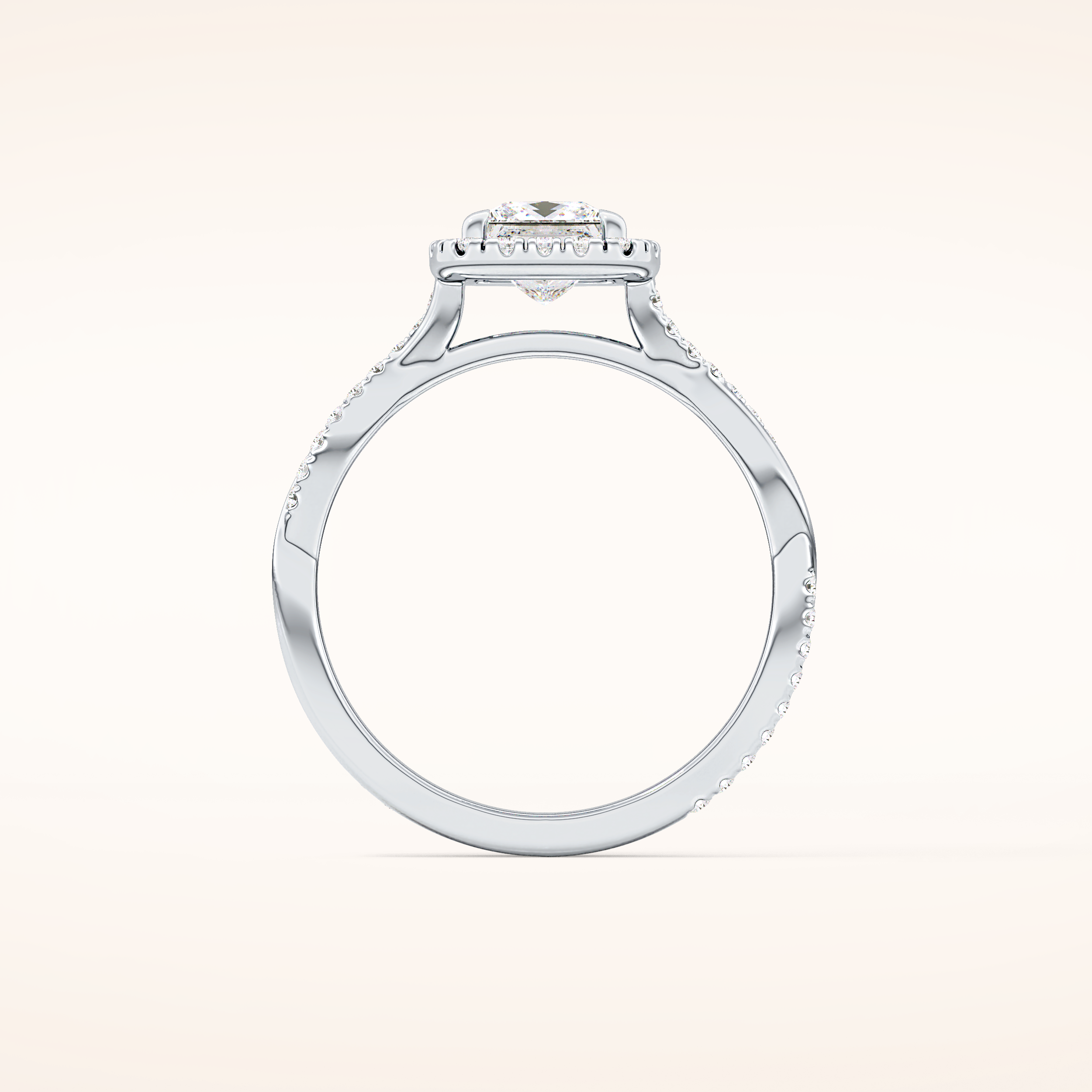 0.78 CT Princess Shaped Halo & Pave Twisted Shank Moissanite Engagement Ring