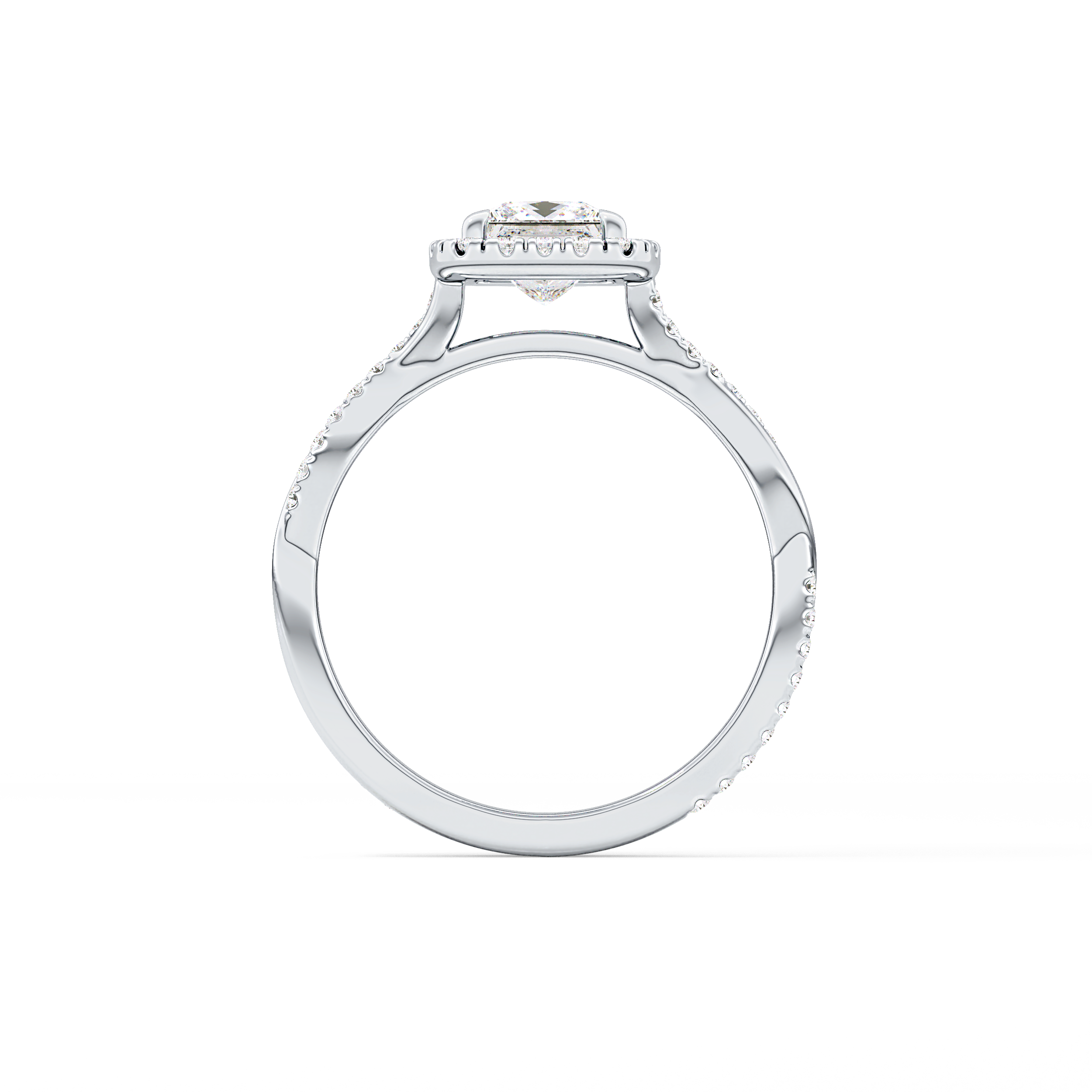 Princess Twisted Shank, Halo and Pave Lab Grown Diamond Engagement Ring