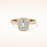 1.02 CT Emerald Shaped Halo & Pave Twisted Shank Moissanite Engagement Ring
