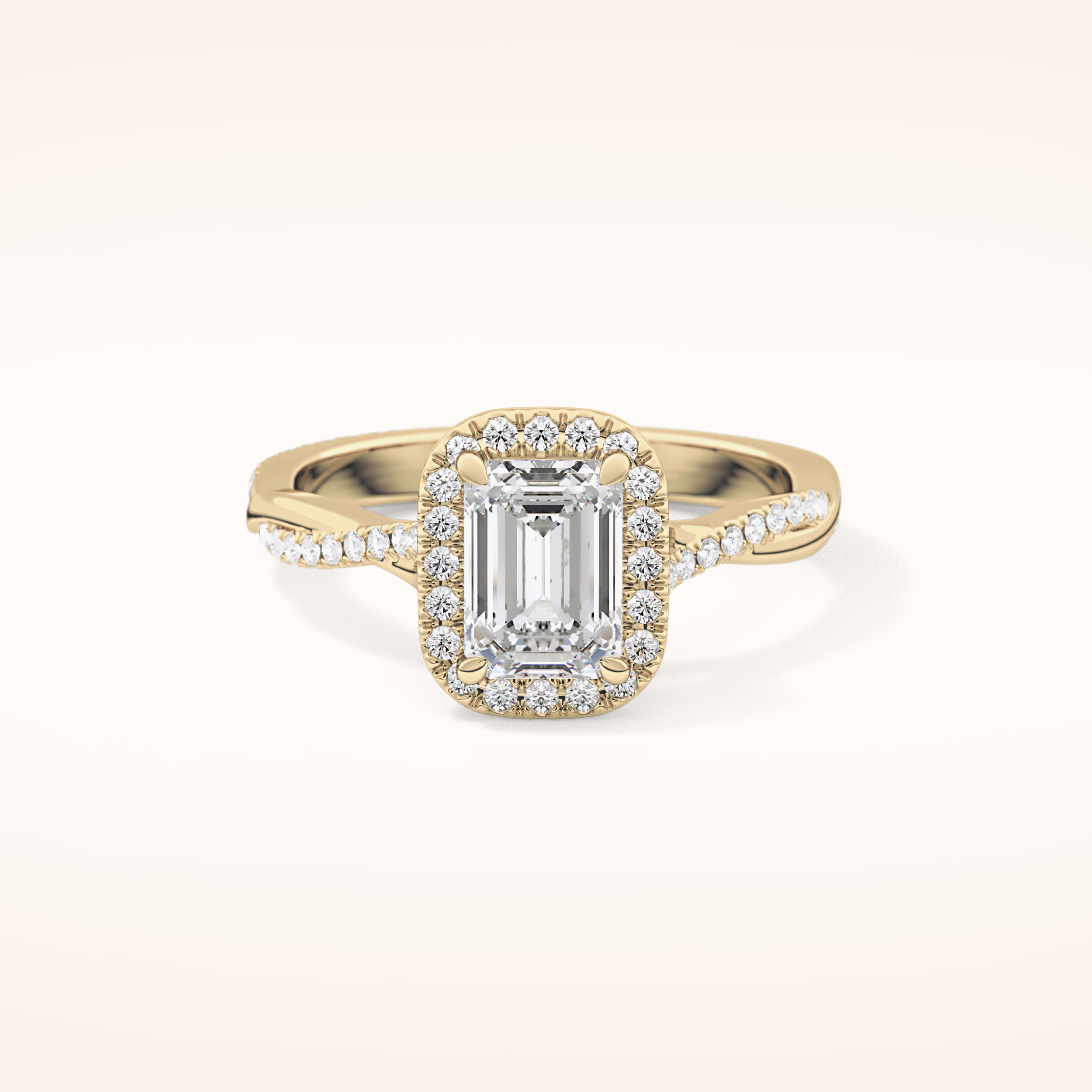 1.02 CT Emerald Shaped Halo & Pave Twisted Shank Moissanite Engagement Ring
