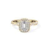 Emerald Twisted Shank, Halo and Pave Lab Grown Diamond Engagement Ring