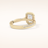 1.02 CT Emerald Shaped Halo & Pave Twisted Shank Moissanite Engagement Ring