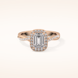 1.02 CT Emerald Shaped Halo & Pave Twisted Shank Moissanite Engagement Ring