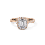 Emerald Twisted Shank, Halo and Pave Lab Grown Diamond Engagement Ring