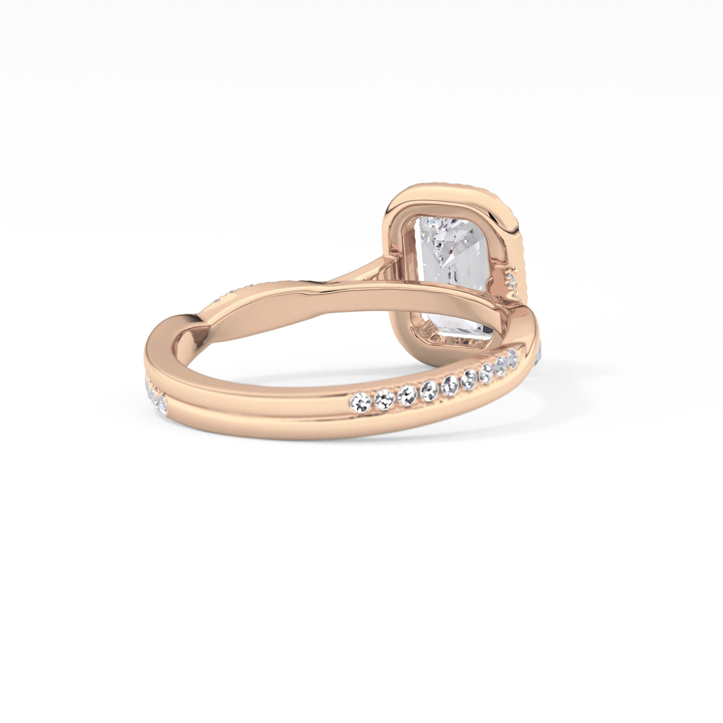Emerald Twisted Shank, Halo and Pave Lab Grown Diamond Engagement Ring