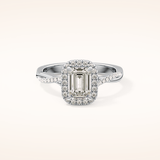 1.02 CT Emerald Shaped Halo & Pave Twisted Shank Moissanite Engagement Ring