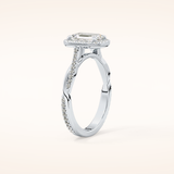 1.02 CT Emerald Shaped Halo & Pave Twisted Shank Moissanite Engagement Ring