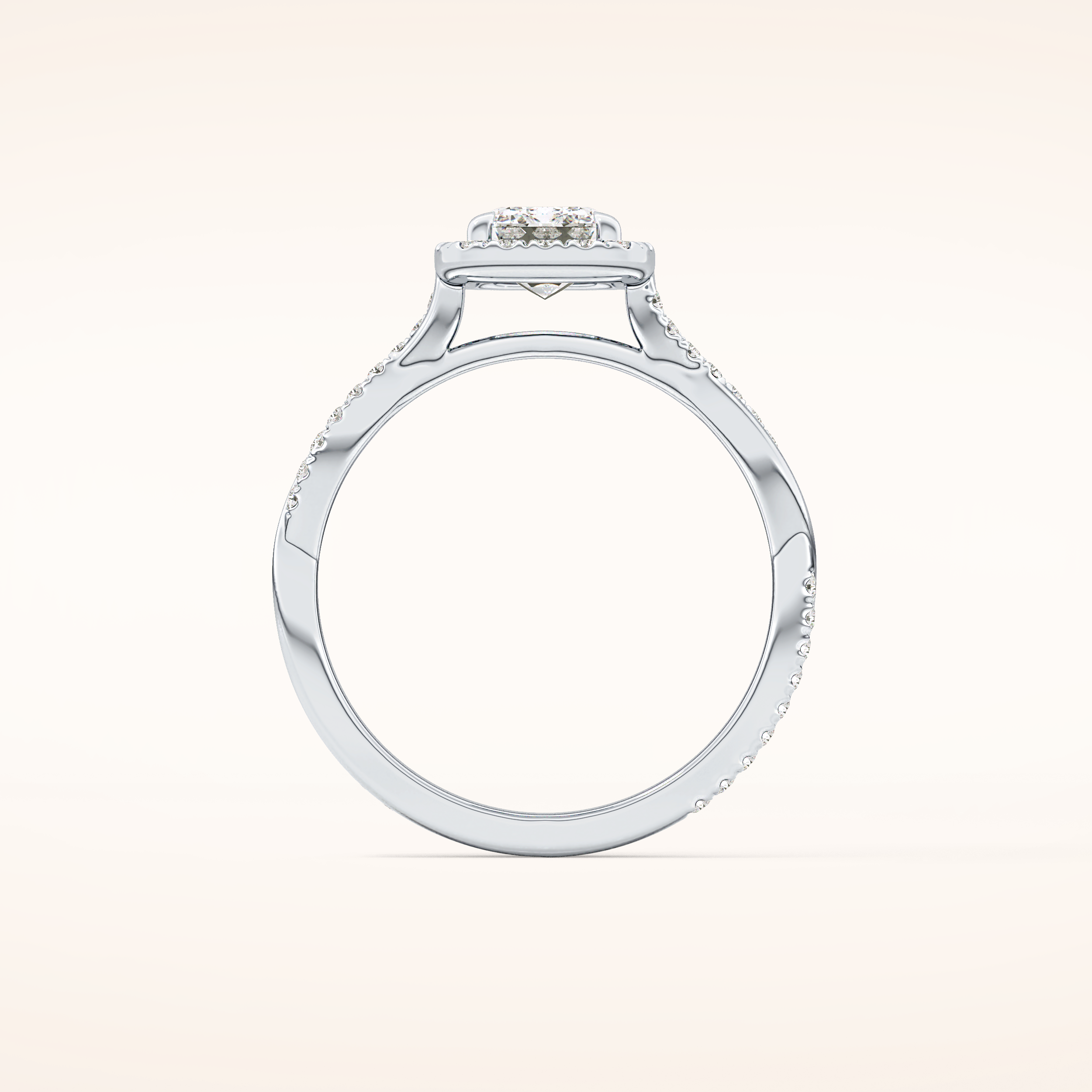 1.02 CT Emerald Shaped Halo & Pave Twisted Shank Moissanite Engagement Ring