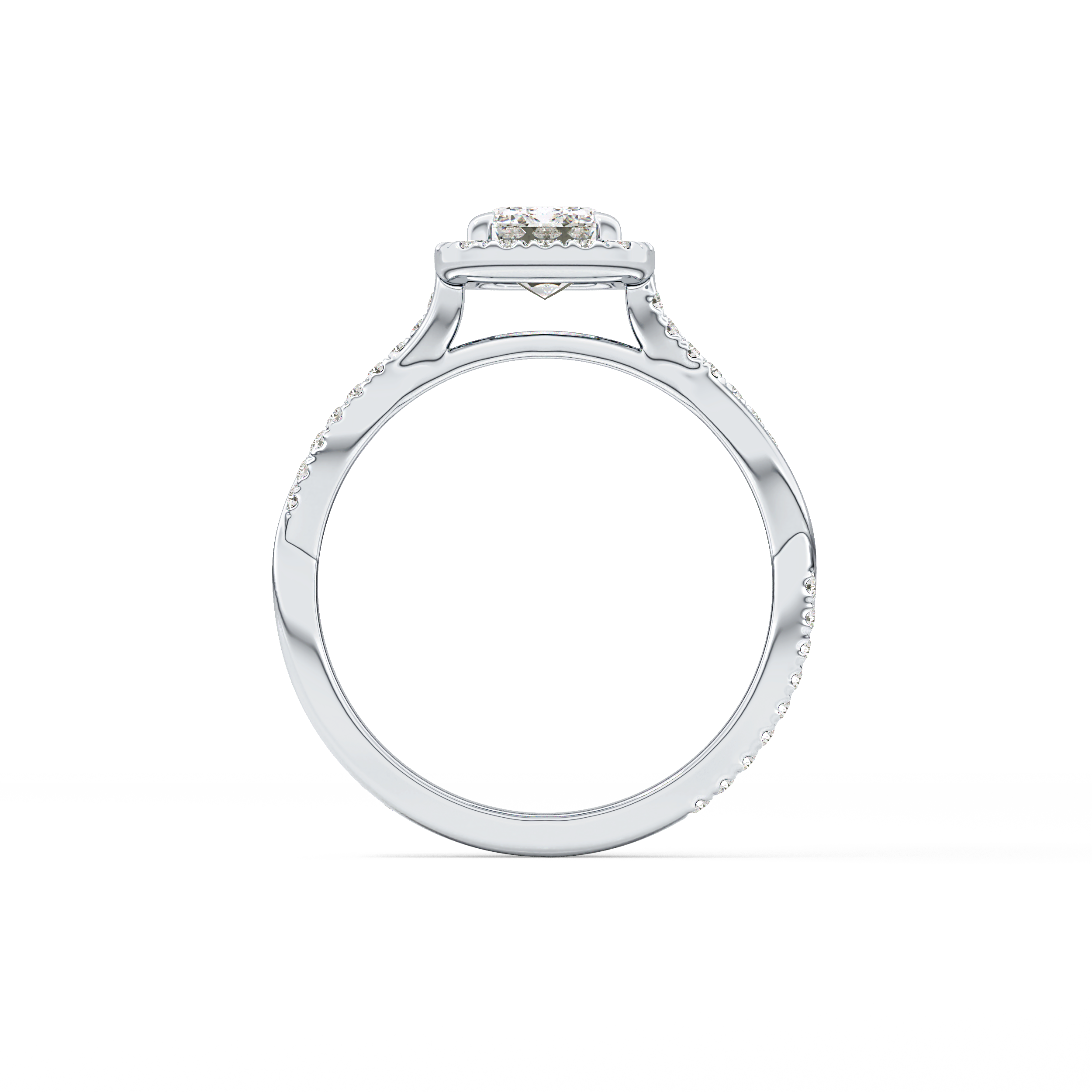 Emerald Twisted Shank, Halo and Pave Lab Grown Diamond Engagement Ring