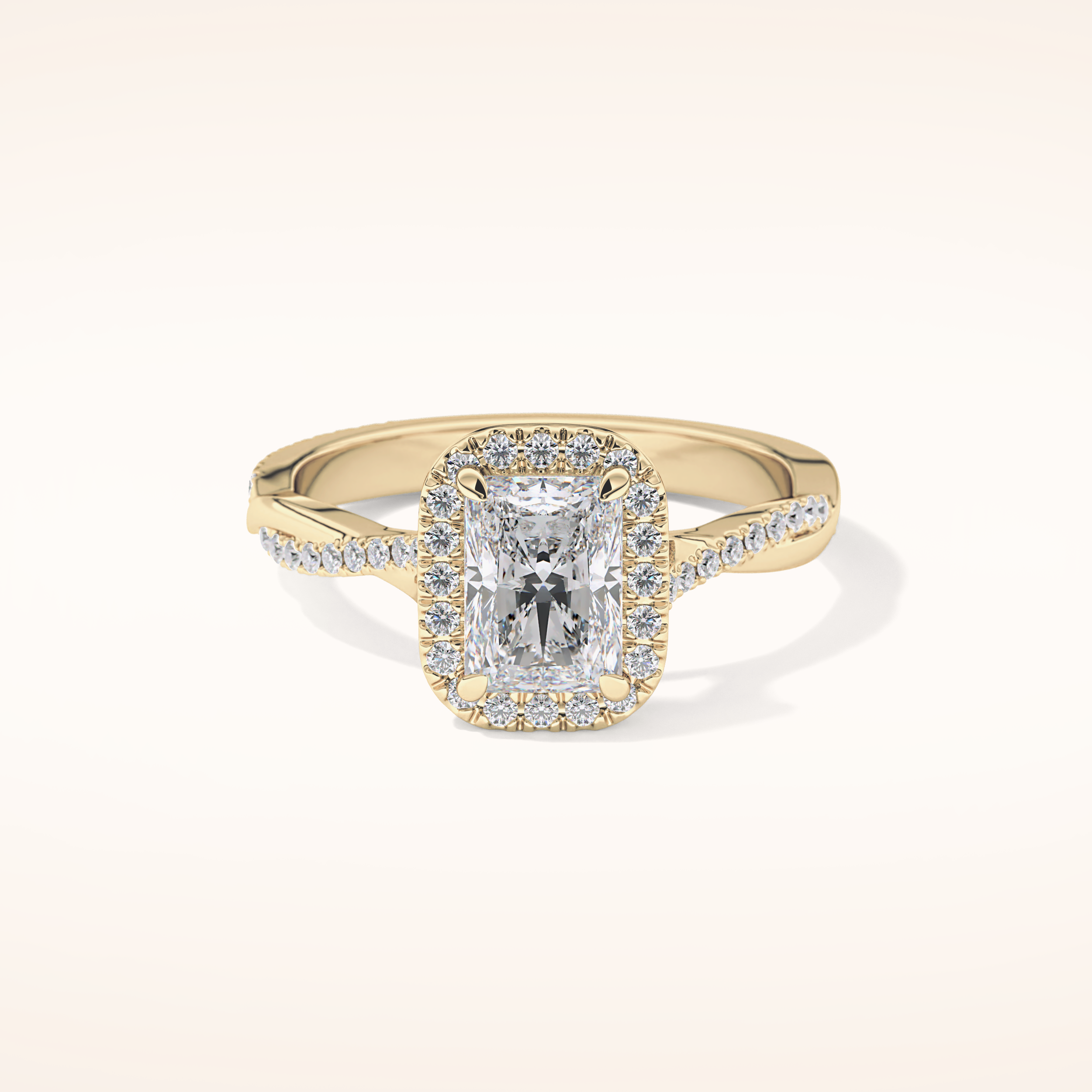 1.21 CT Radiant Shaped Halo & Pave Twisted Shank Moissanite Engagement Ring