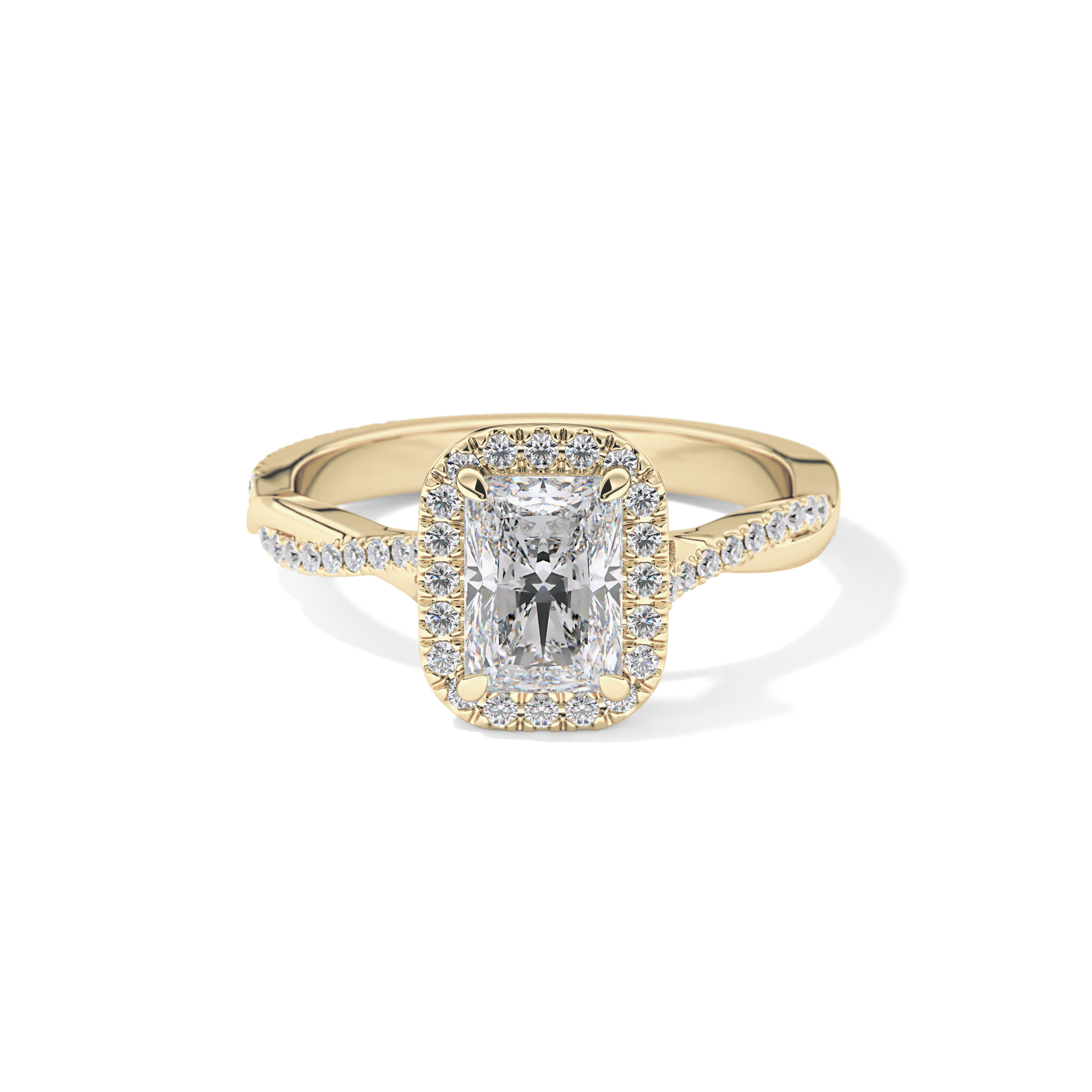 Princess Twisted Shank, Halo and Pave Lab Grown Diamond Engagement Ring