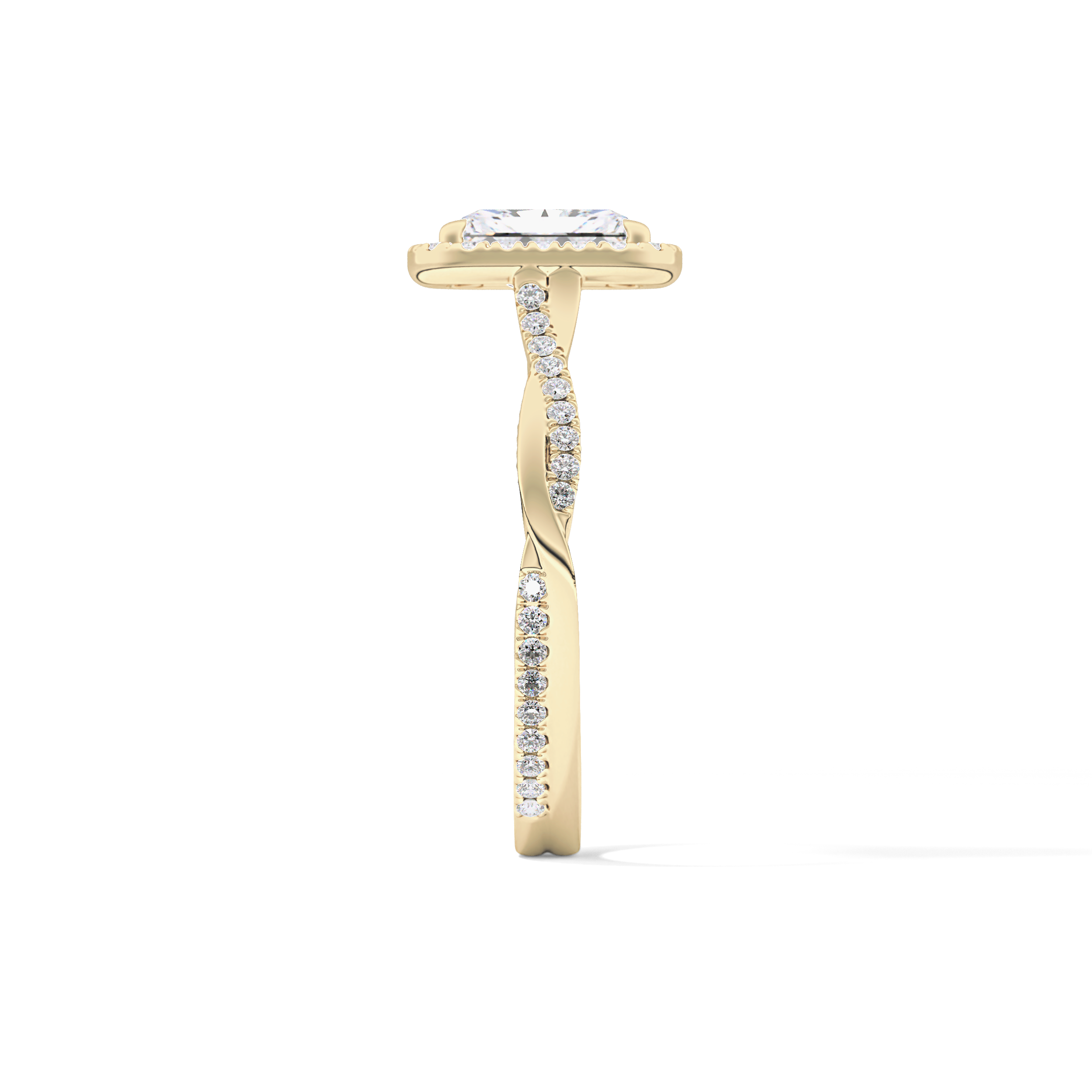 Princess Twisted Shank, Halo and Pave Lab Grown Diamond Engagement Ring