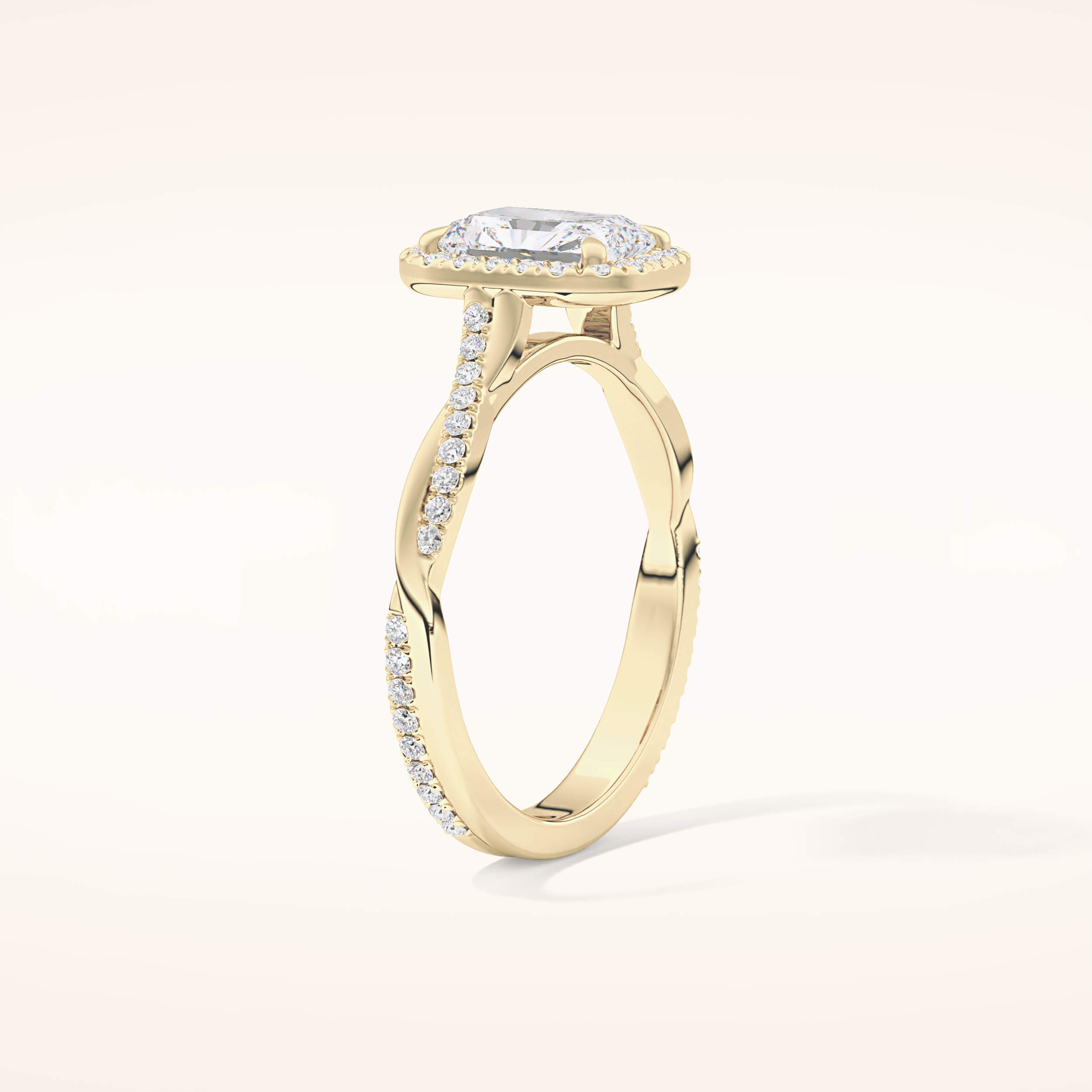 1.21 CT Radiant Shaped Halo & Pave Twisted Shank Moissanite Engagement Ring