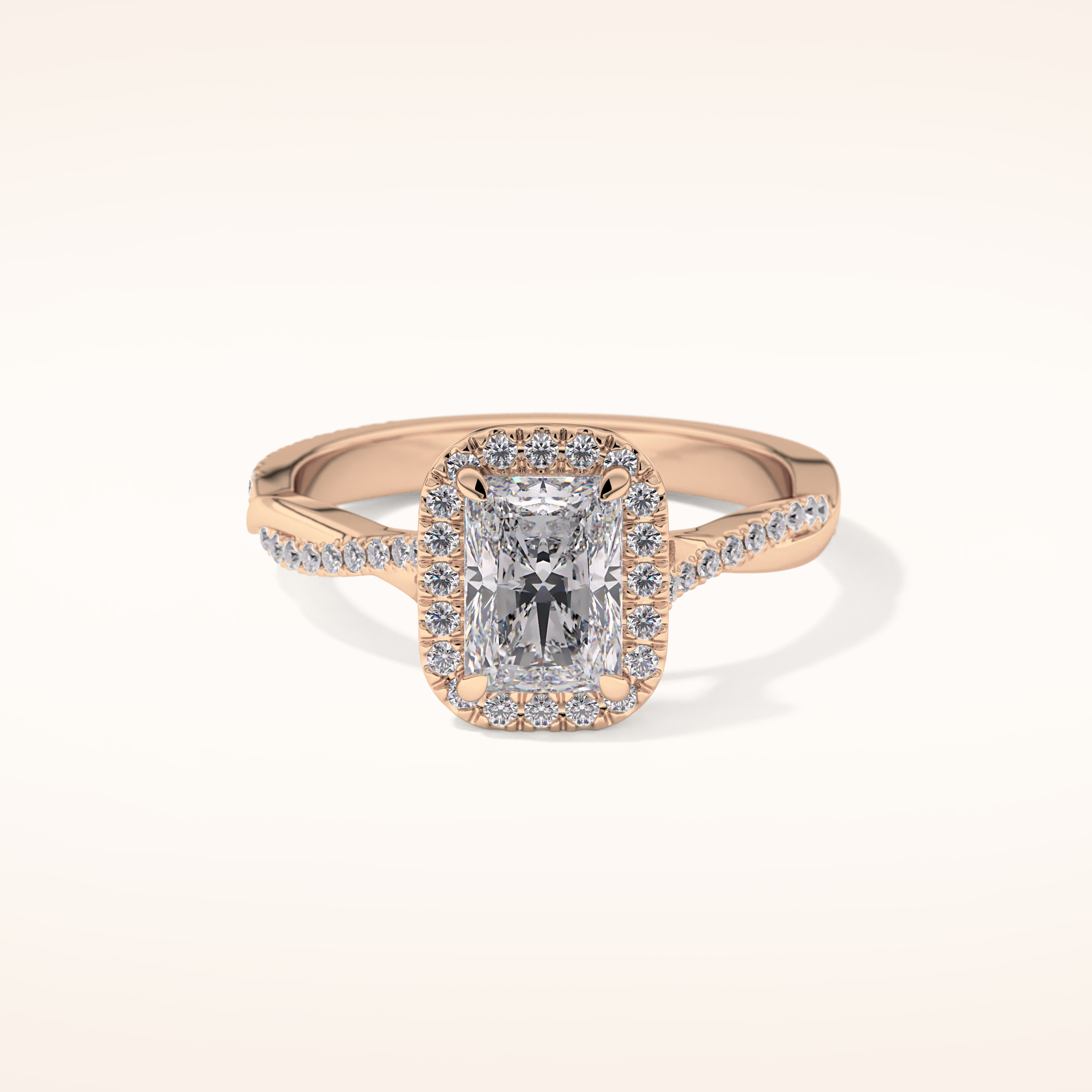 1.21 CT Radiant Shaped Halo & Pave Twisted Shank Moissanite Engagement Ring