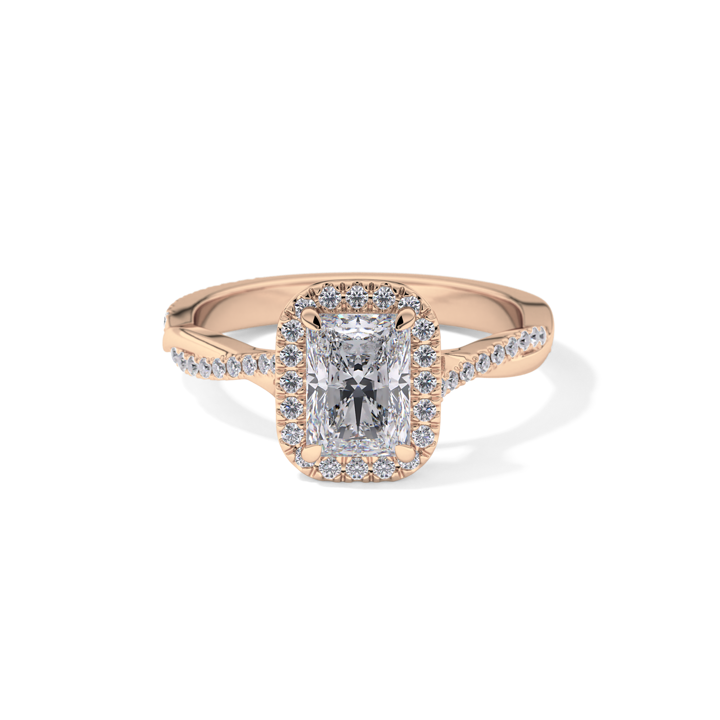 Princess Twisted Shank, Halo and Pave Lab Grown Diamond Engagement Ring