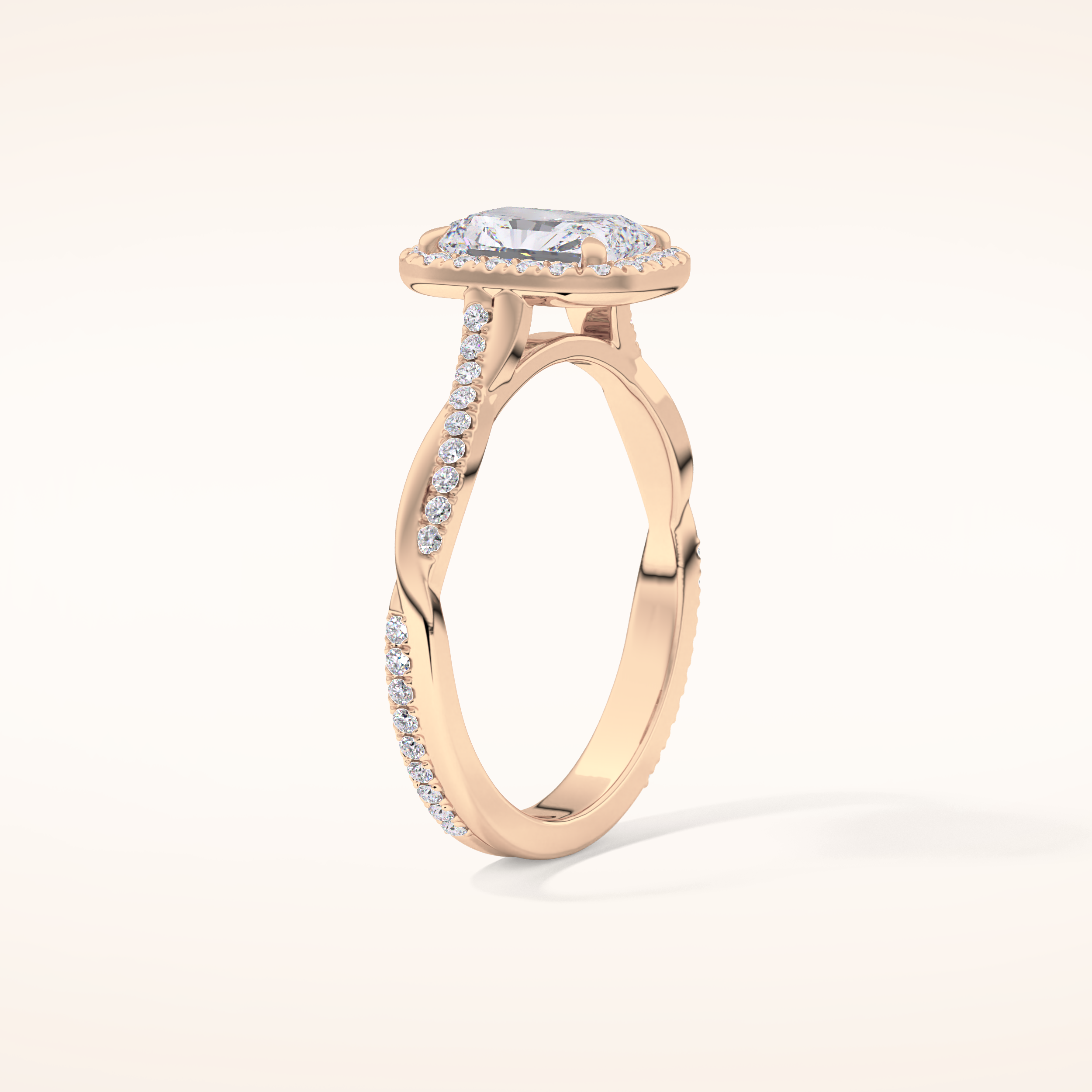 1.21 CT Radiant Shaped Halo & Pave Twisted Shank Moissanite Engagement Ring