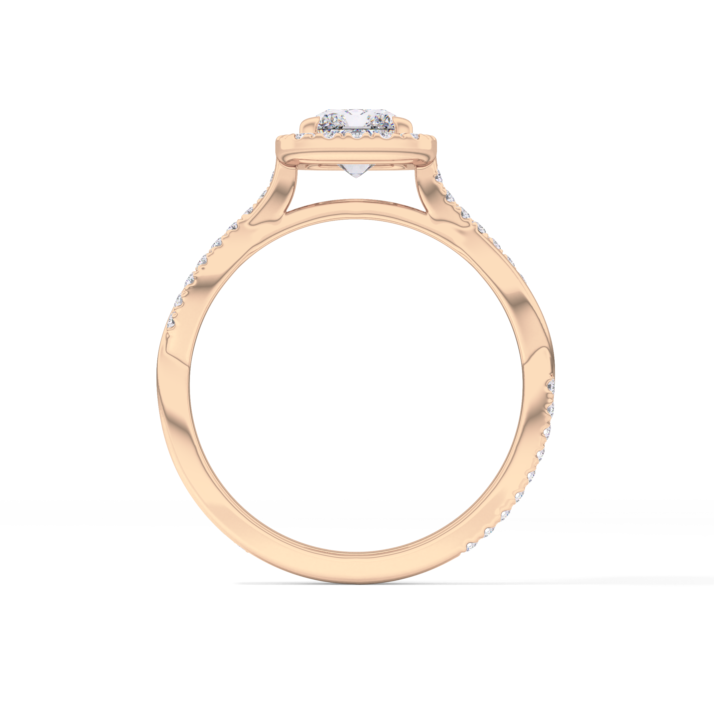 Princess Twisted Shank, Halo and Pave Lab Grown Diamond Engagement Ring
