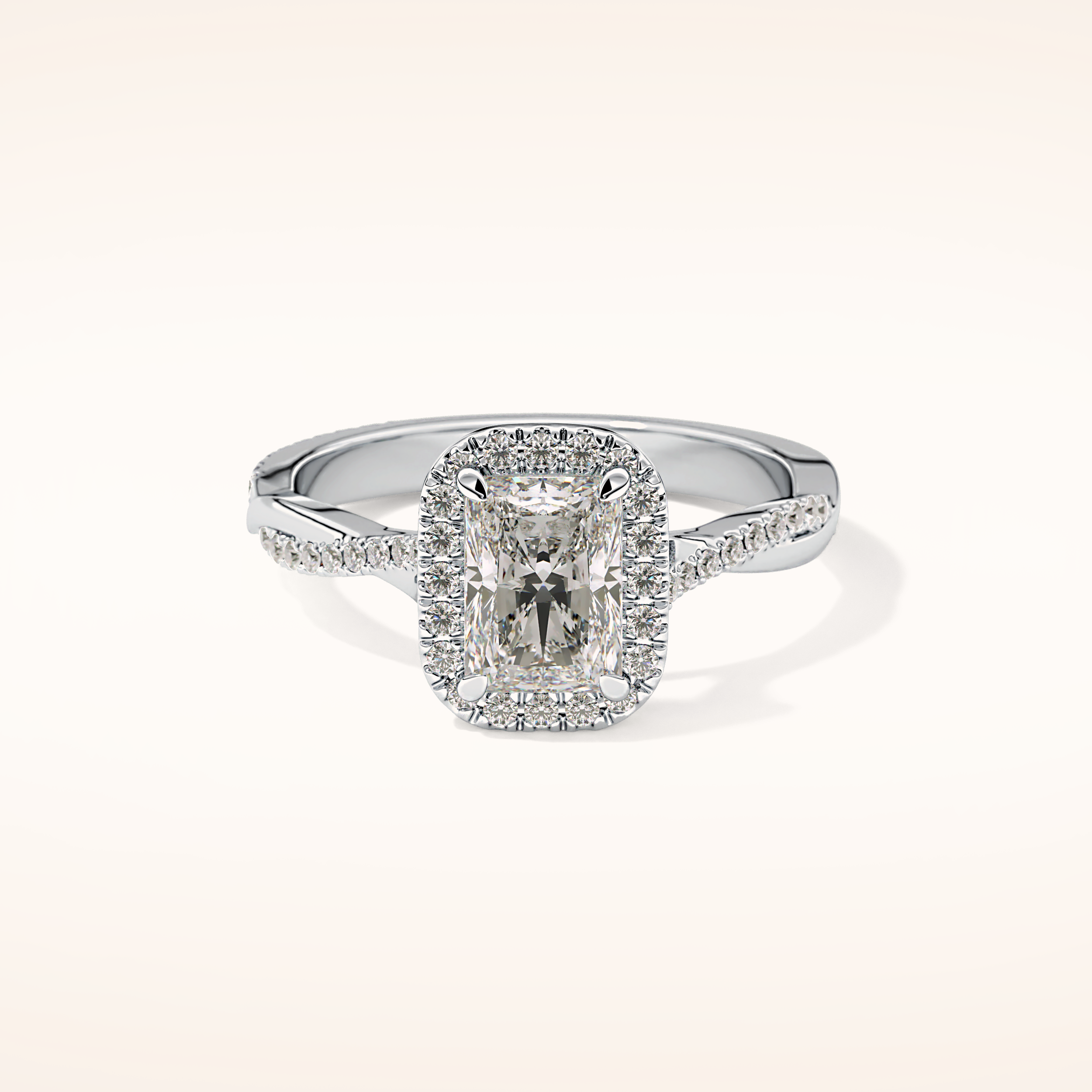 1.21 CT Radiant Shaped Halo & Pave Twisted Shank Moissanite Engagement Ring