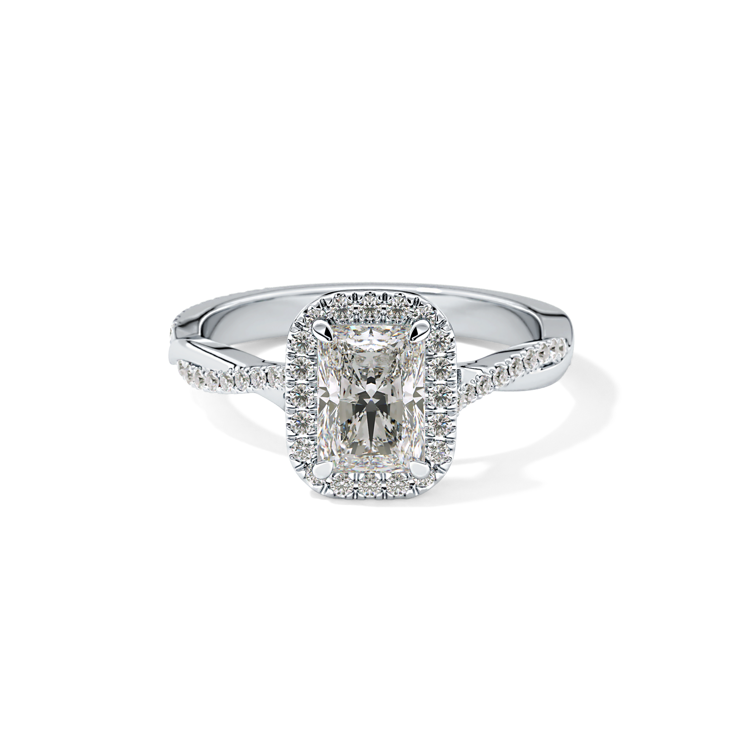 Princess Twisted Shank, Halo and Pave Lab Grown Diamond Engagement Ring