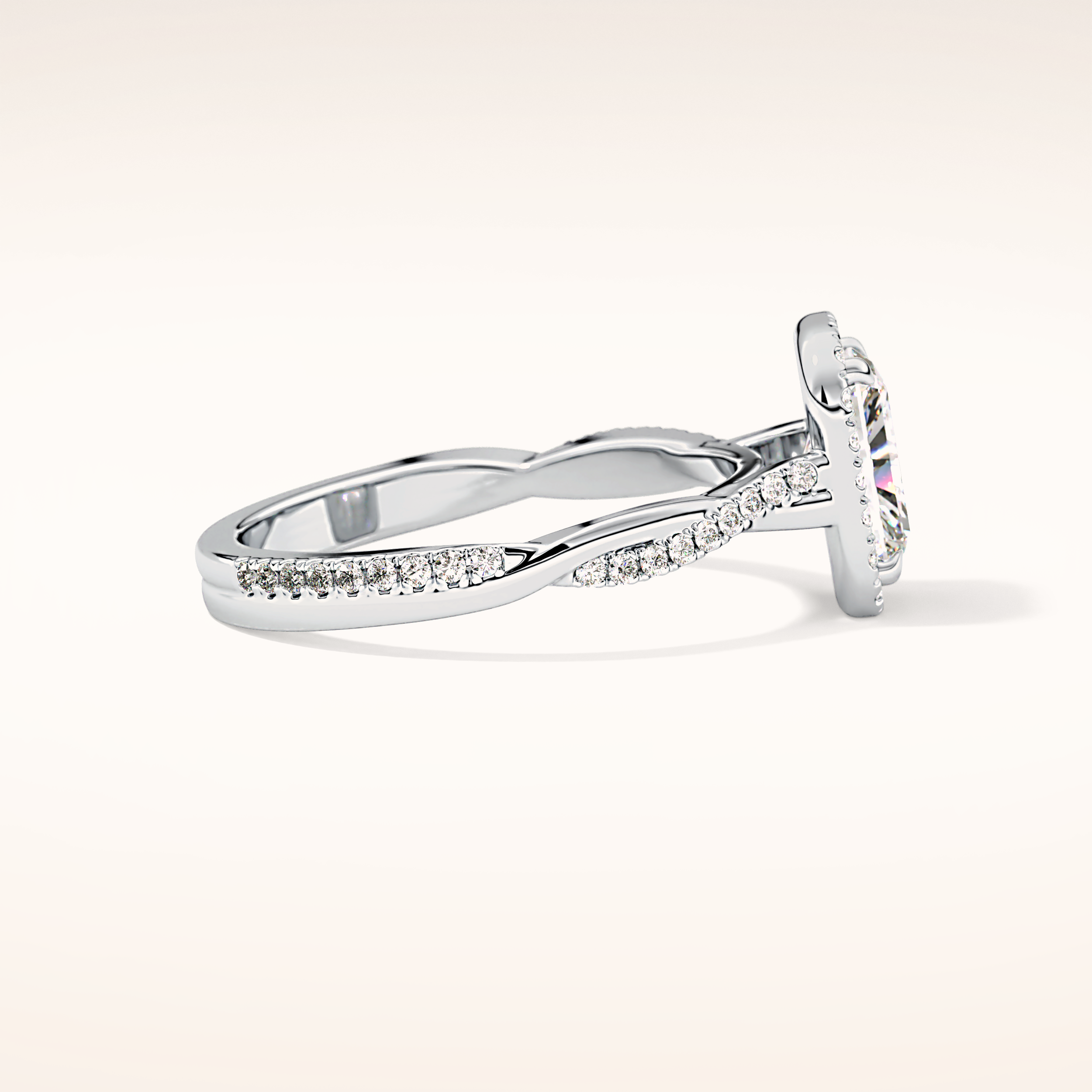 1.21 CT Radiant Shaped Halo & Pave Twisted Shank Moissanite Engagement Ring
