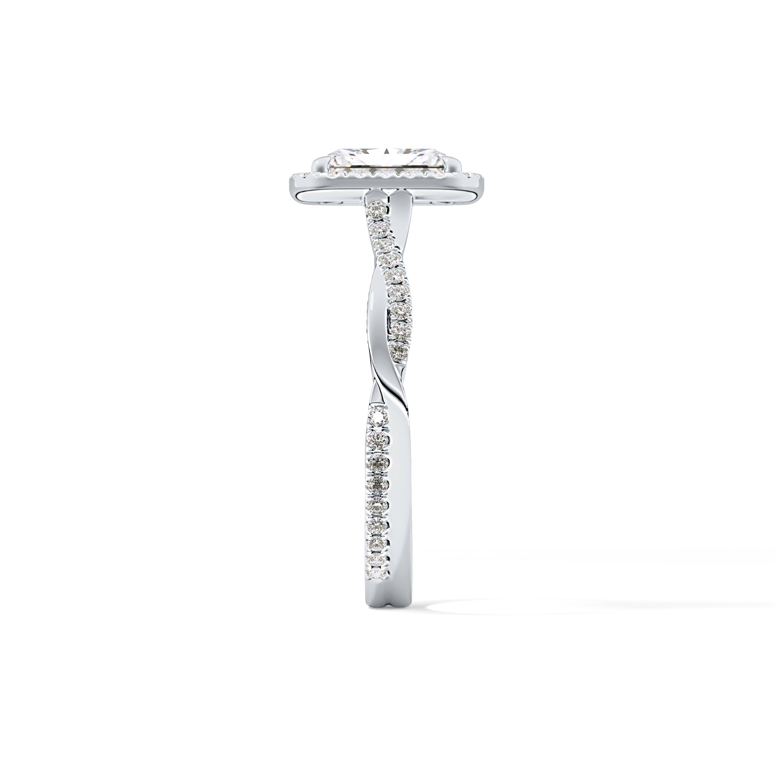 Princess Twisted Shank, Halo and Pave Lab Grown Diamond Engagement Ring
