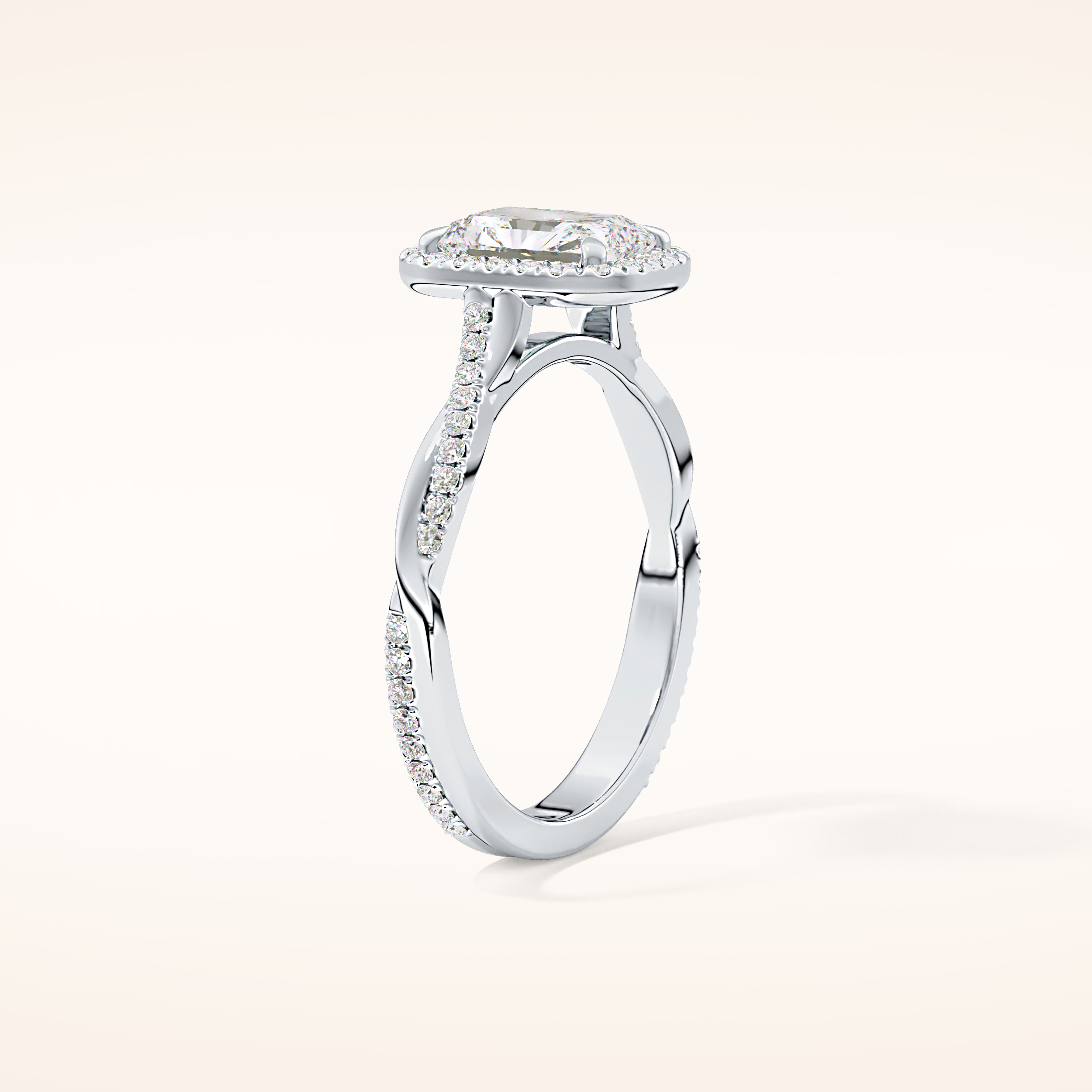 1.21 CT Radiant Shaped Halo & Pave Twisted Shank Moissanite Engagement Ring
