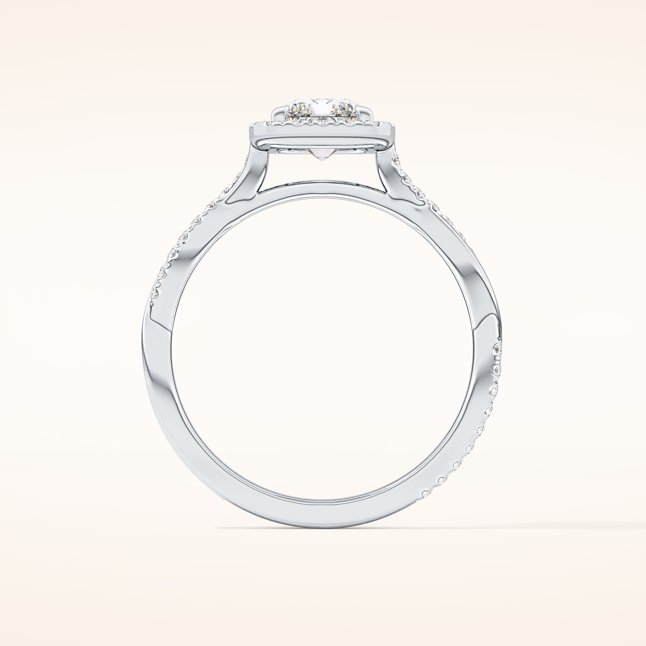 1.21 CT Radiant Shaped Halo & Pave Twisted Shank Moissanite Engagement Ring