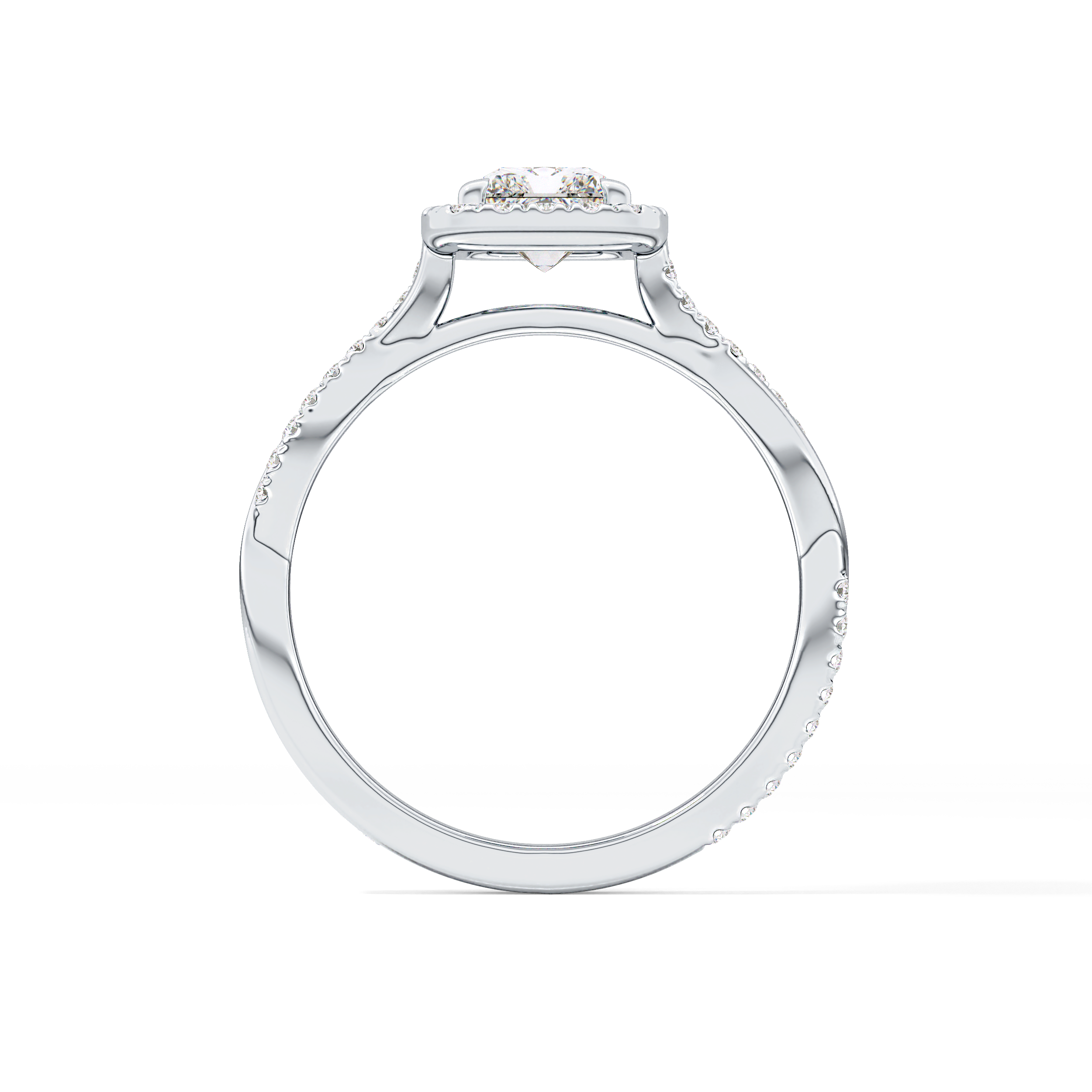 Princess Twisted Shank, Halo and Pave Lab Grown Diamond Engagement Ring
