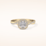 0.65 CT Emerald Shaped Halo & Pave Twisted Shank Moissanite Engagement Ring