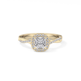 Asscher Twisted Shank, Halo and Pave Lab Grown Diamond Engagement Ring