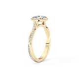 Asscher Twisted Shank, Halo and Pave Lab Grown Diamond Engagement Ring