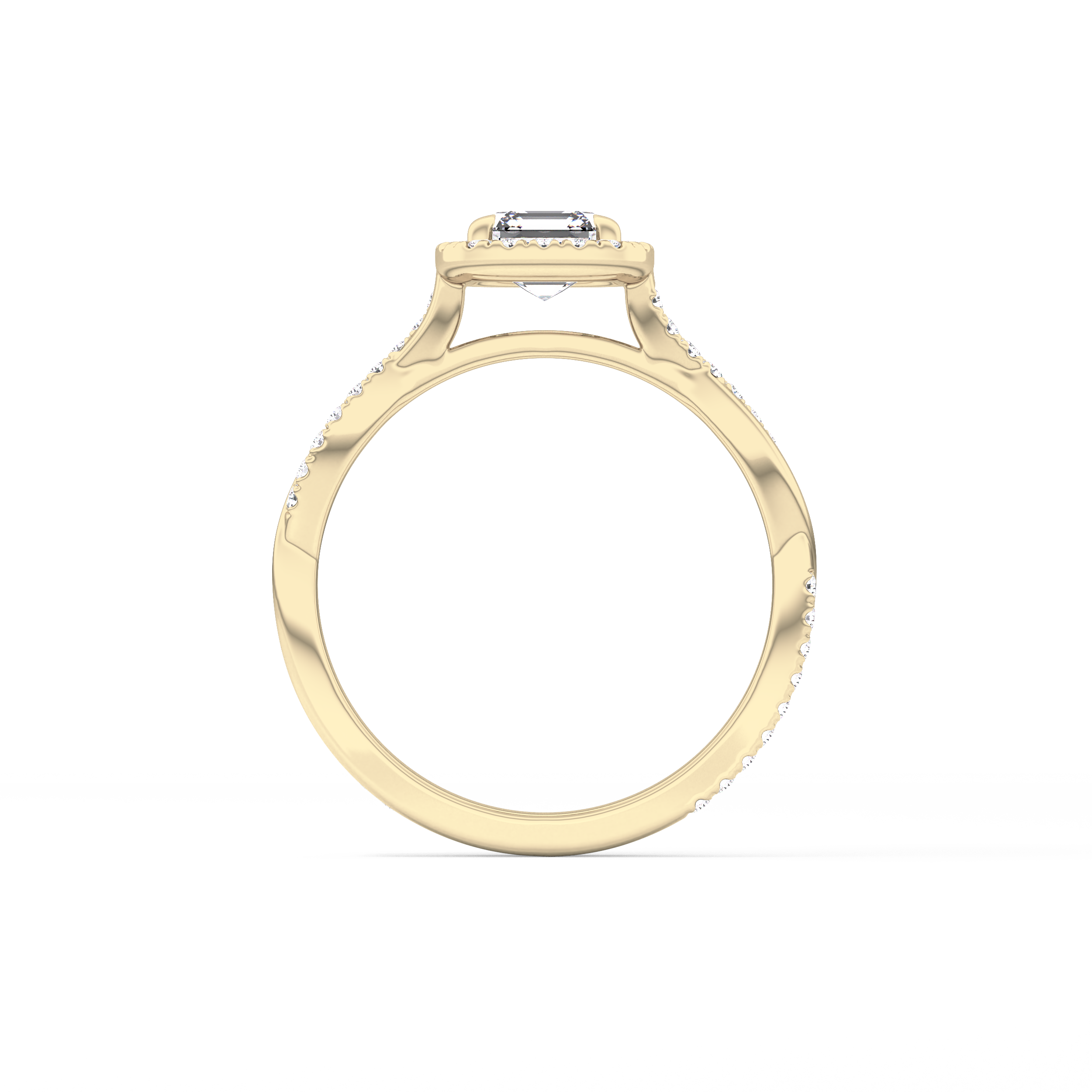 Asscher Twisted Shank, Halo and Pave Lab Grown Diamond Engagement Ring