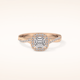 0.65 CT Emerald Shaped Halo & Pave Twisted Shank Moissanite Engagement Ring