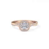 Asscher Twisted Shank, Halo and Pave Lab Grown Diamond Engagement Ring