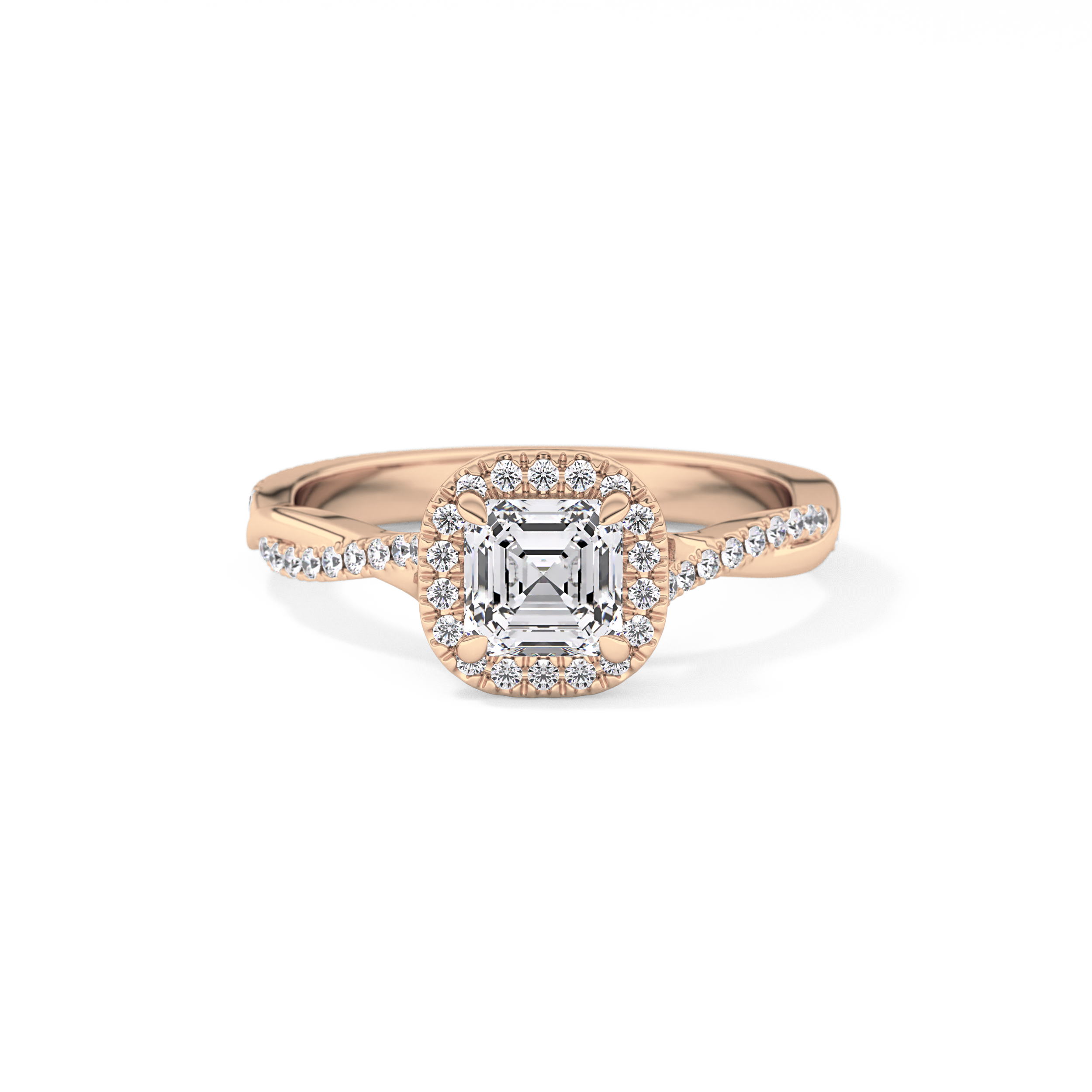 Asscher Twisted Shank, Halo and Pave Lab Grown Diamond Engagement Ring