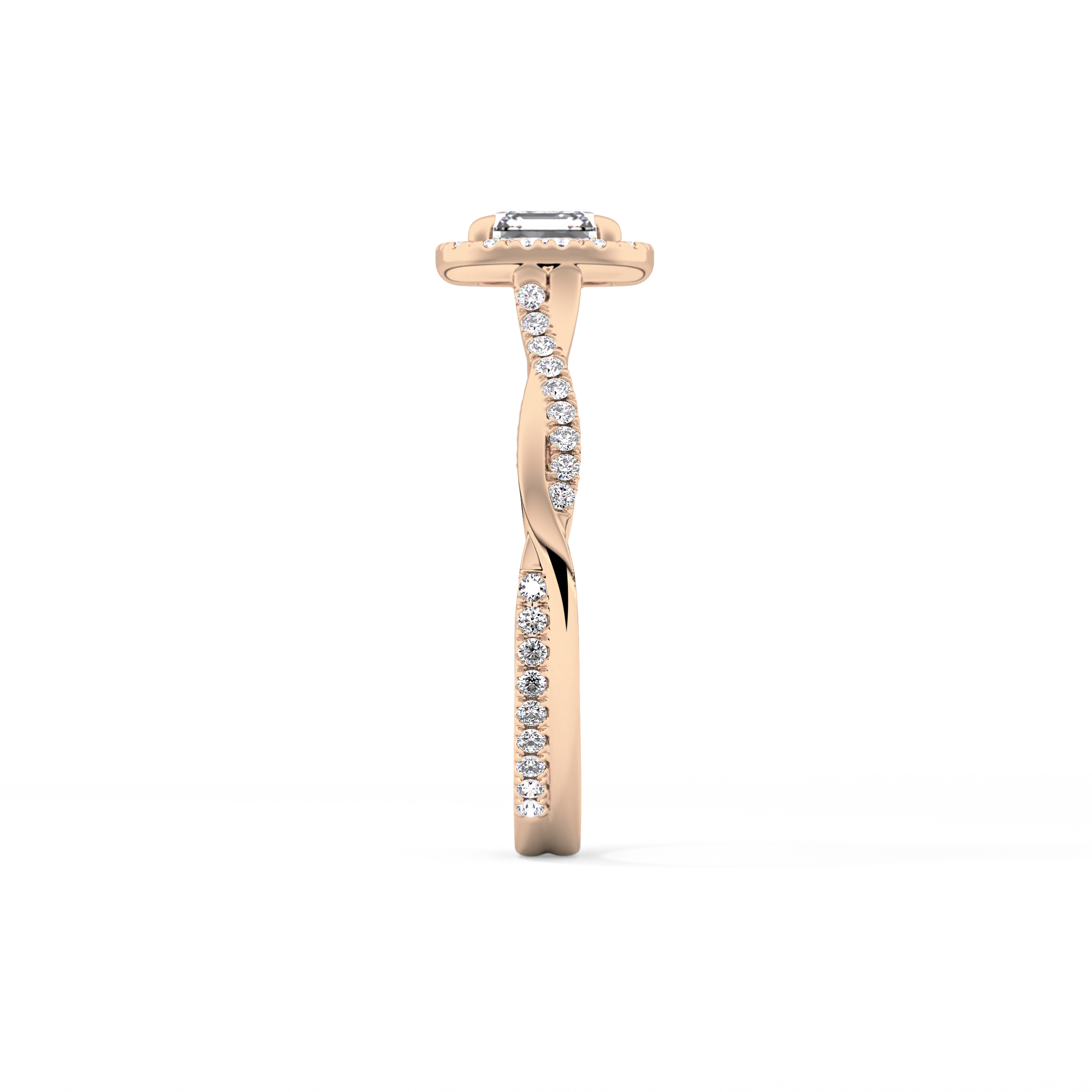 Asscher Twisted Shank, Halo and Pave Lab Grown Diamond Engagement Ring
