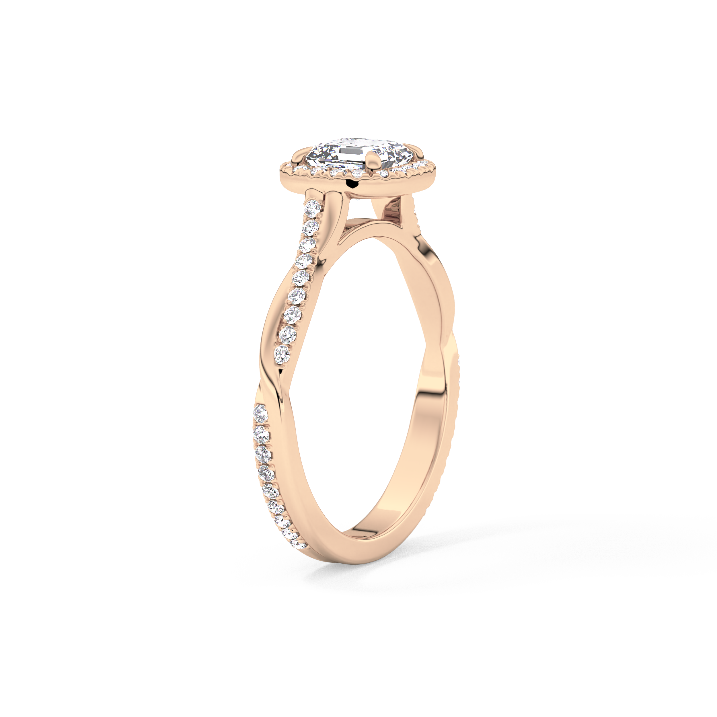 Asscher Twisted Shank, Halo and Pave Lab Grown Diamond Engagement Ring