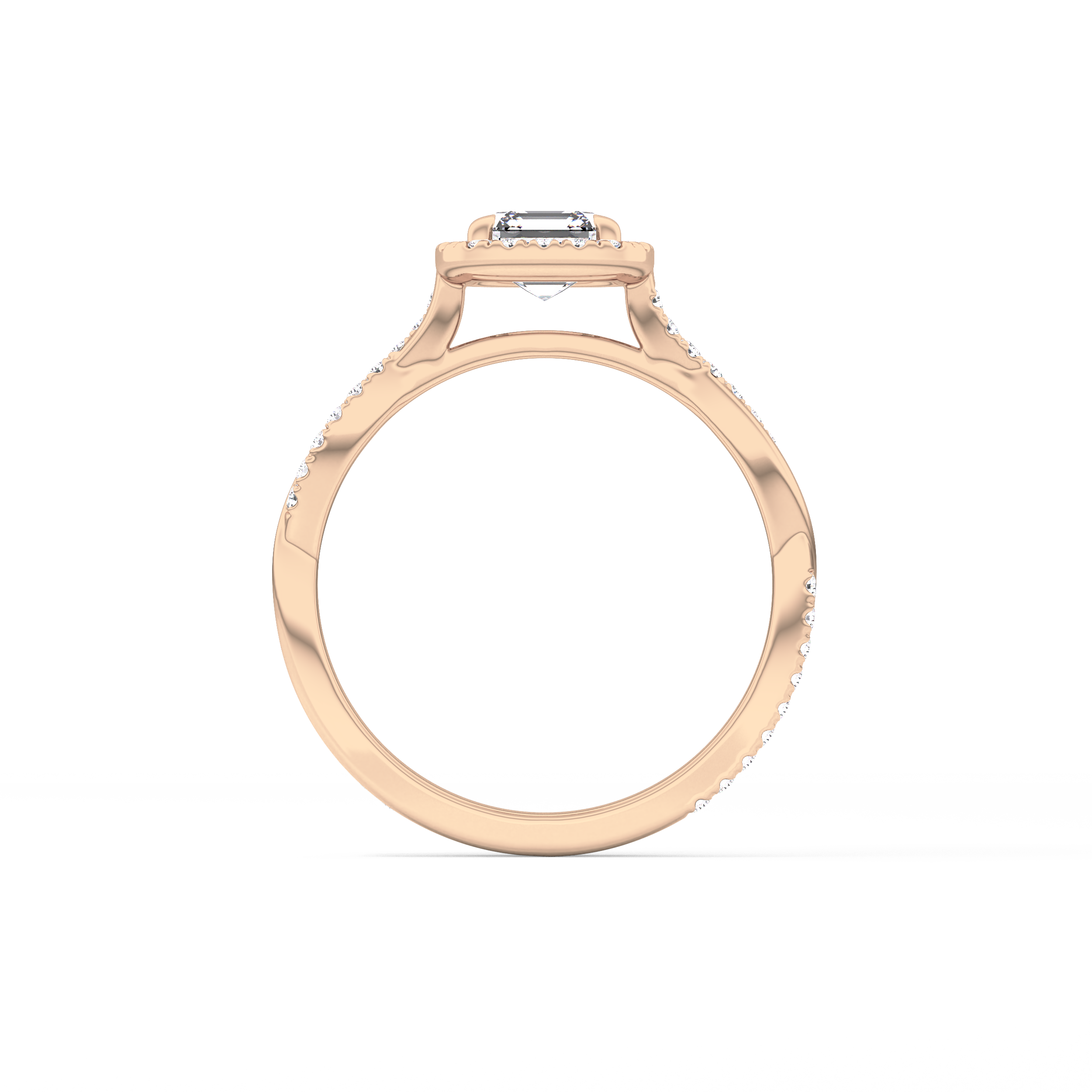 Asscher Twisted Shank, Halo and Pave Lab Grown Diamond Engagement Ring