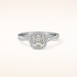 0.65 CT Emerald Shaped Halo & Pave Twisted Shank Moissanite Engagement Ring