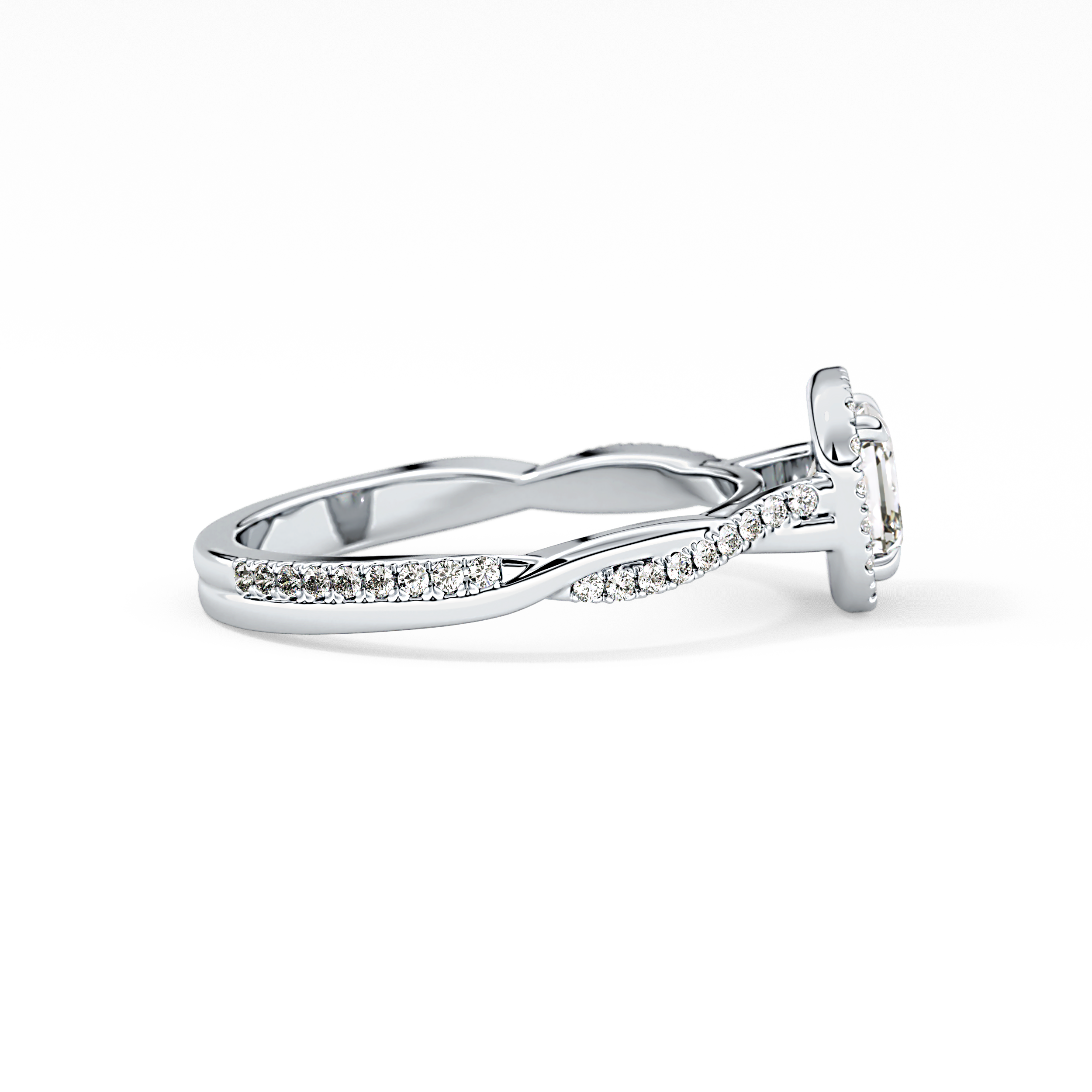 Asscher Twisted Shank, Halo and Pave Lab Grown Diamond Engagement Ring