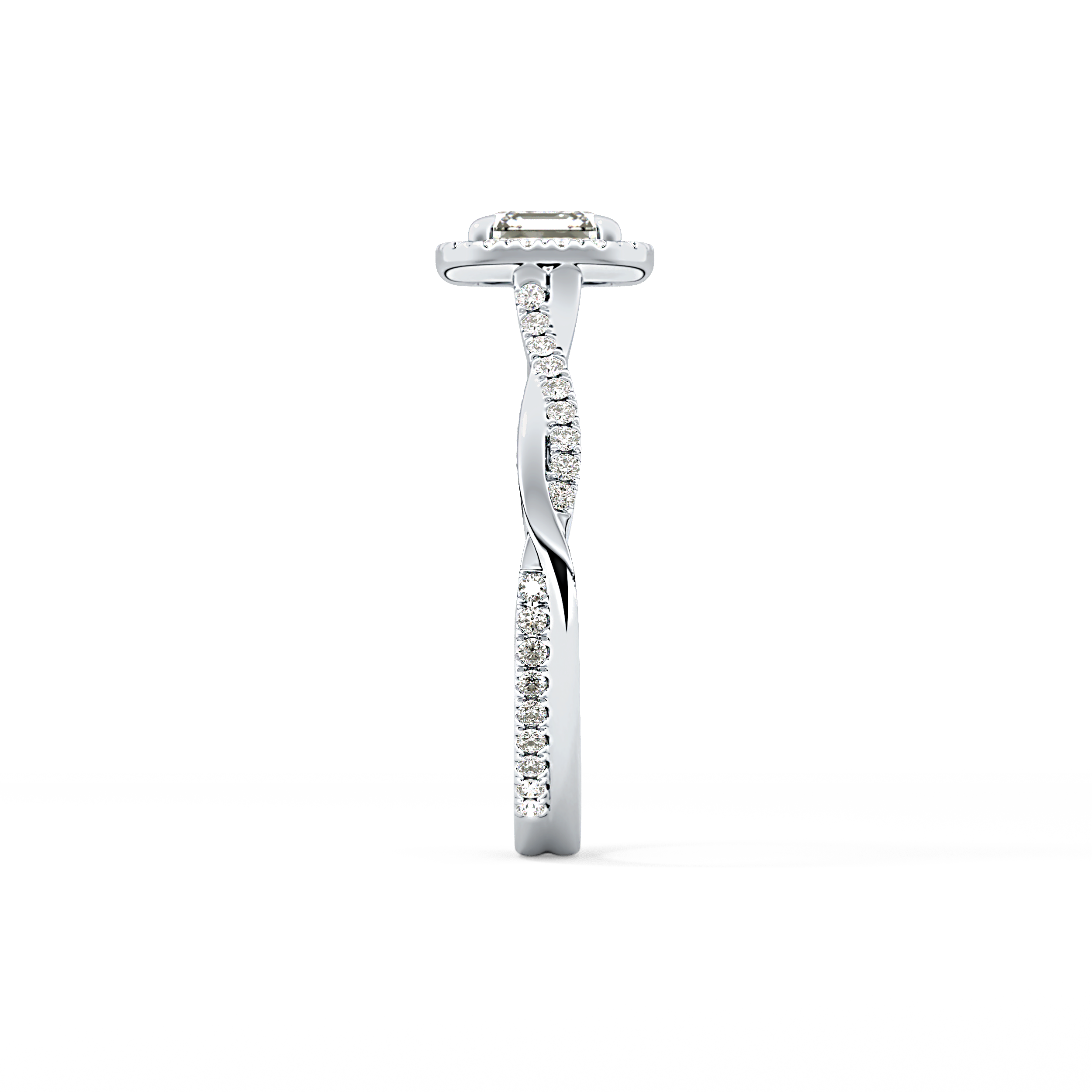 Asscher Twisted Shank, Halo and Pave Lab Grown Diamond Engagement Ring