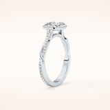 0.65 CT Emerald Shaped Halo & Pave Twisted Shank Moissanite Engagement Ring