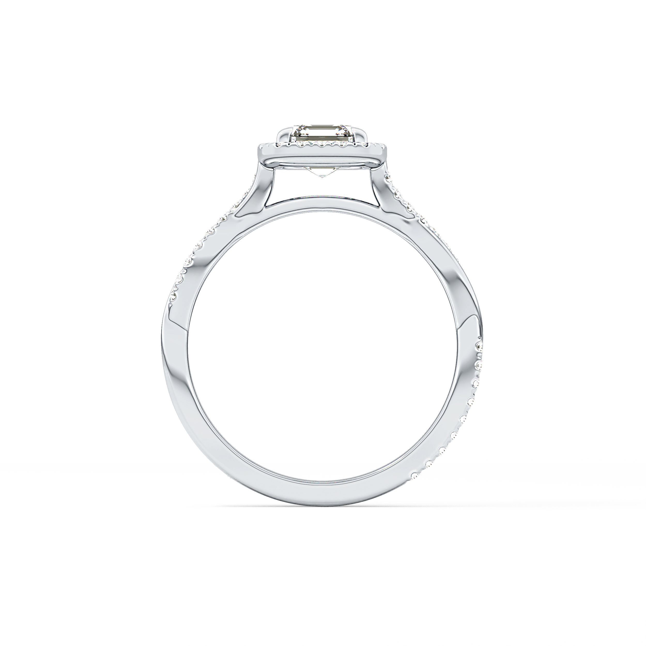 Asscher Twisted Shank, Halo and Pave Lab Grown Diamond Engagement Ring