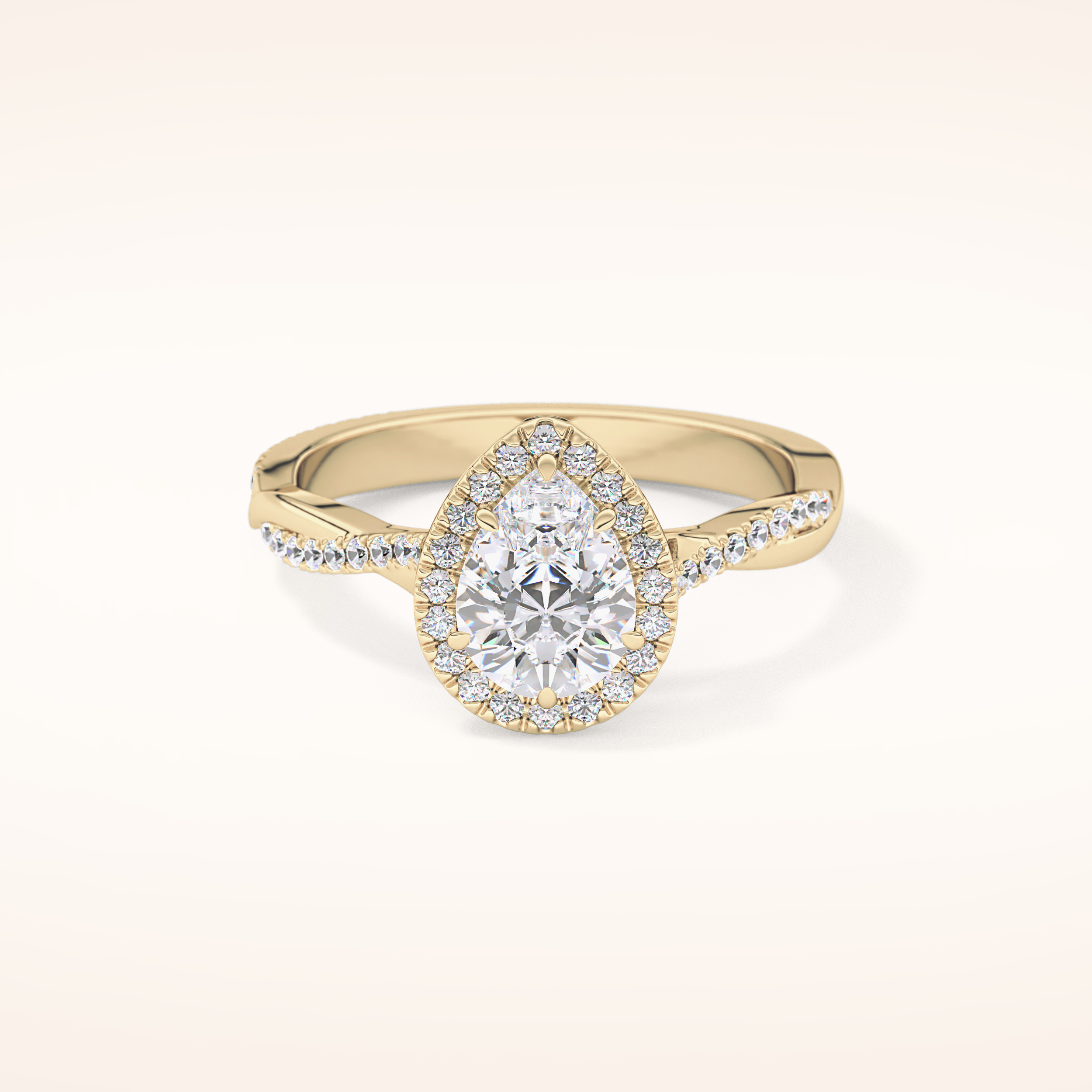 0.81 CT Pear Shaped Halo & Pave Twisted Shank Moissanite Engagement Ring